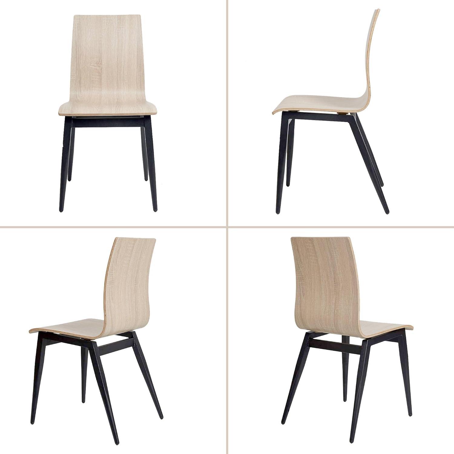 Set of 4 Modern Kitchen Chairs with Wooden Seat and Metal Legs Dining Side Chair, light Brown