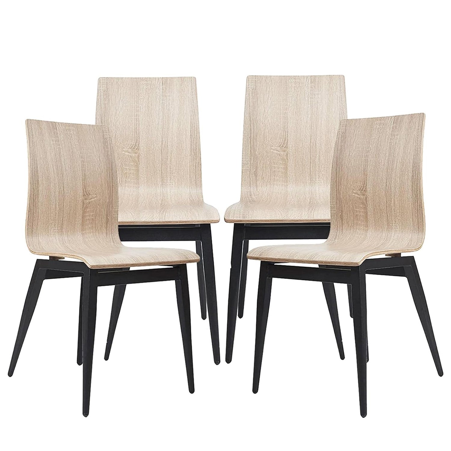 LUCKYERMORE Set of 4 Modern Kitchen Chairs with Wooden Seat and Metal Legs Dining Side Chair, light Brown