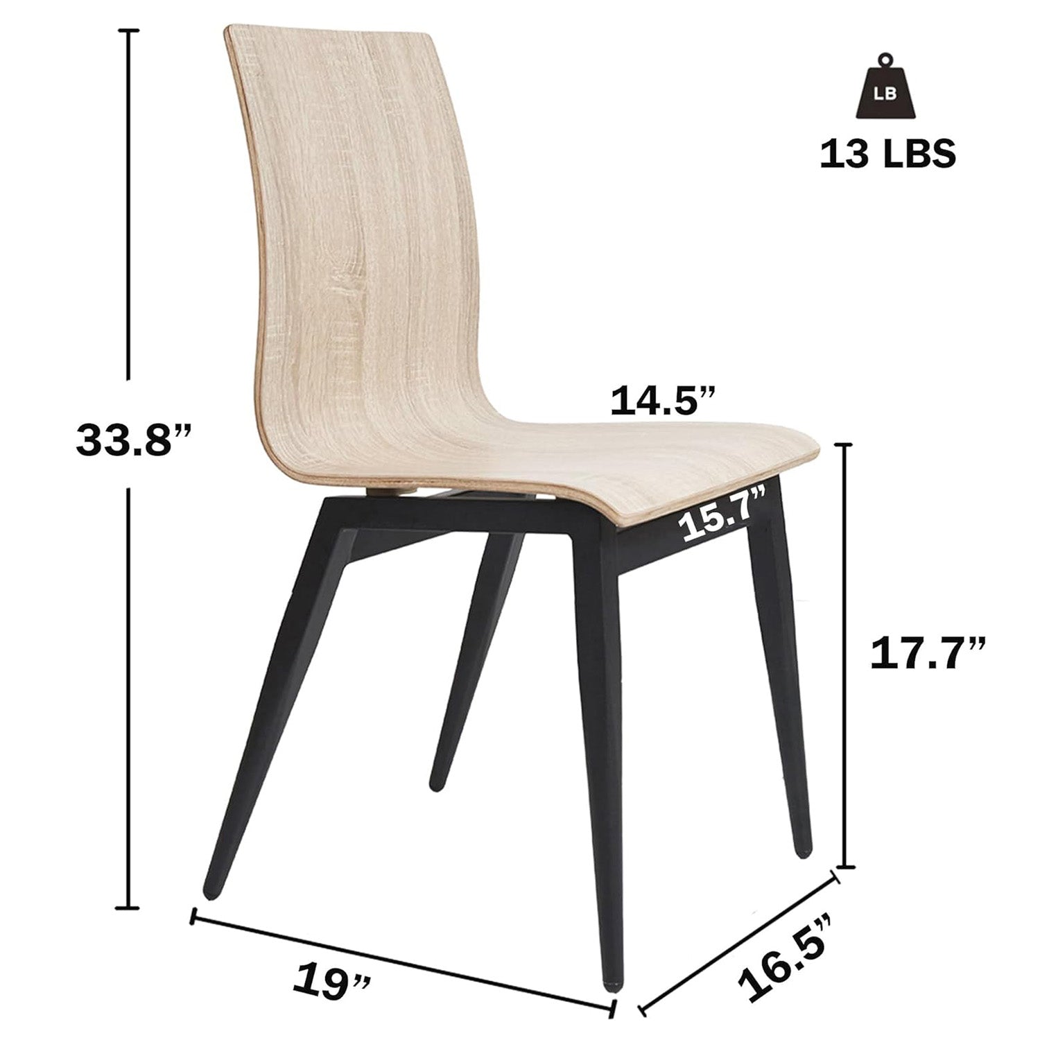 LUCKYERMORE Set of 4 Modern Kitchen Chairs with Wooden Seat and Metal Legs Dining Side Chair, light Brown