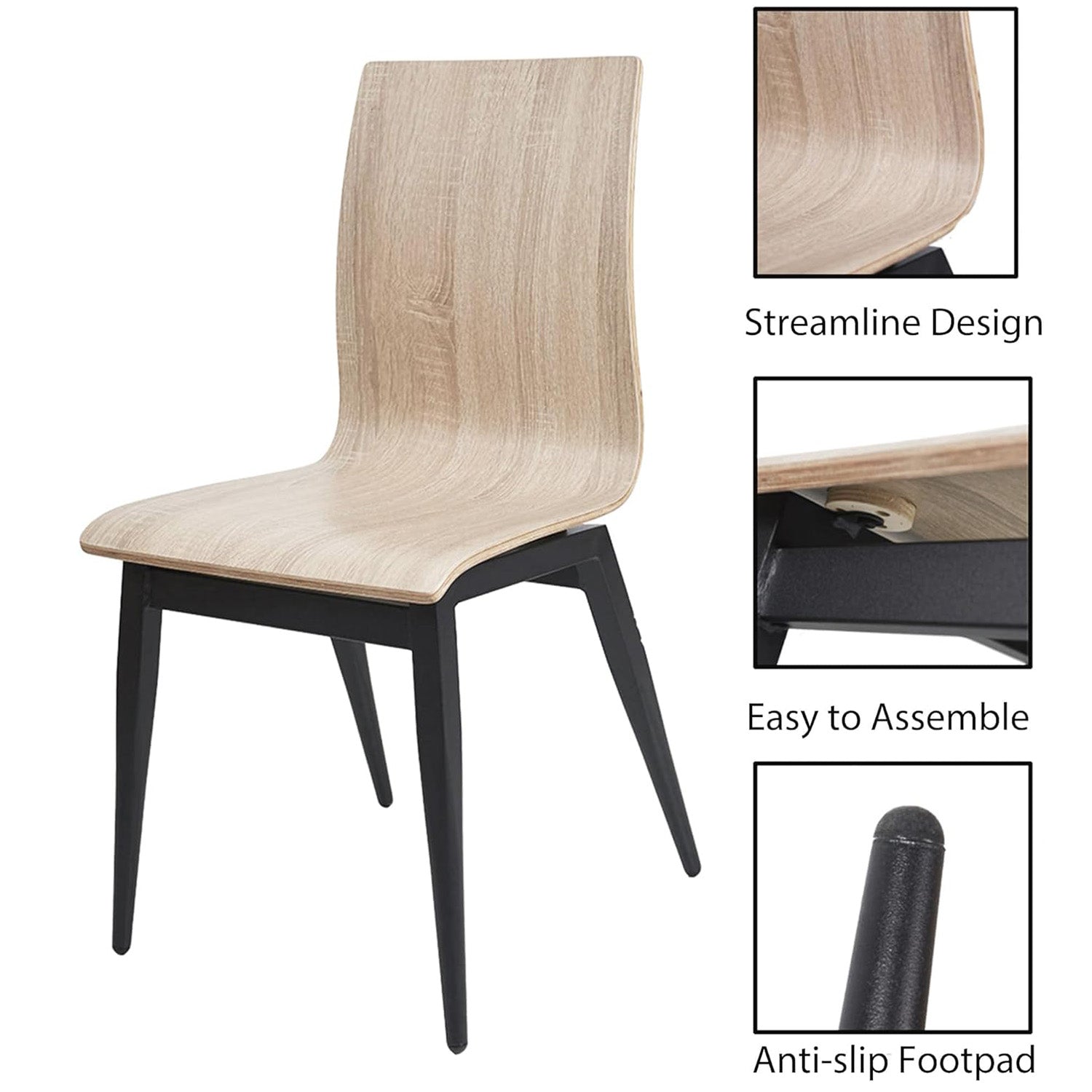 LUCKYERMORE Set of 4 Modern Kitchen Chairs with Wooden Seat and Metal Legs Dining Side Chair, light Brown