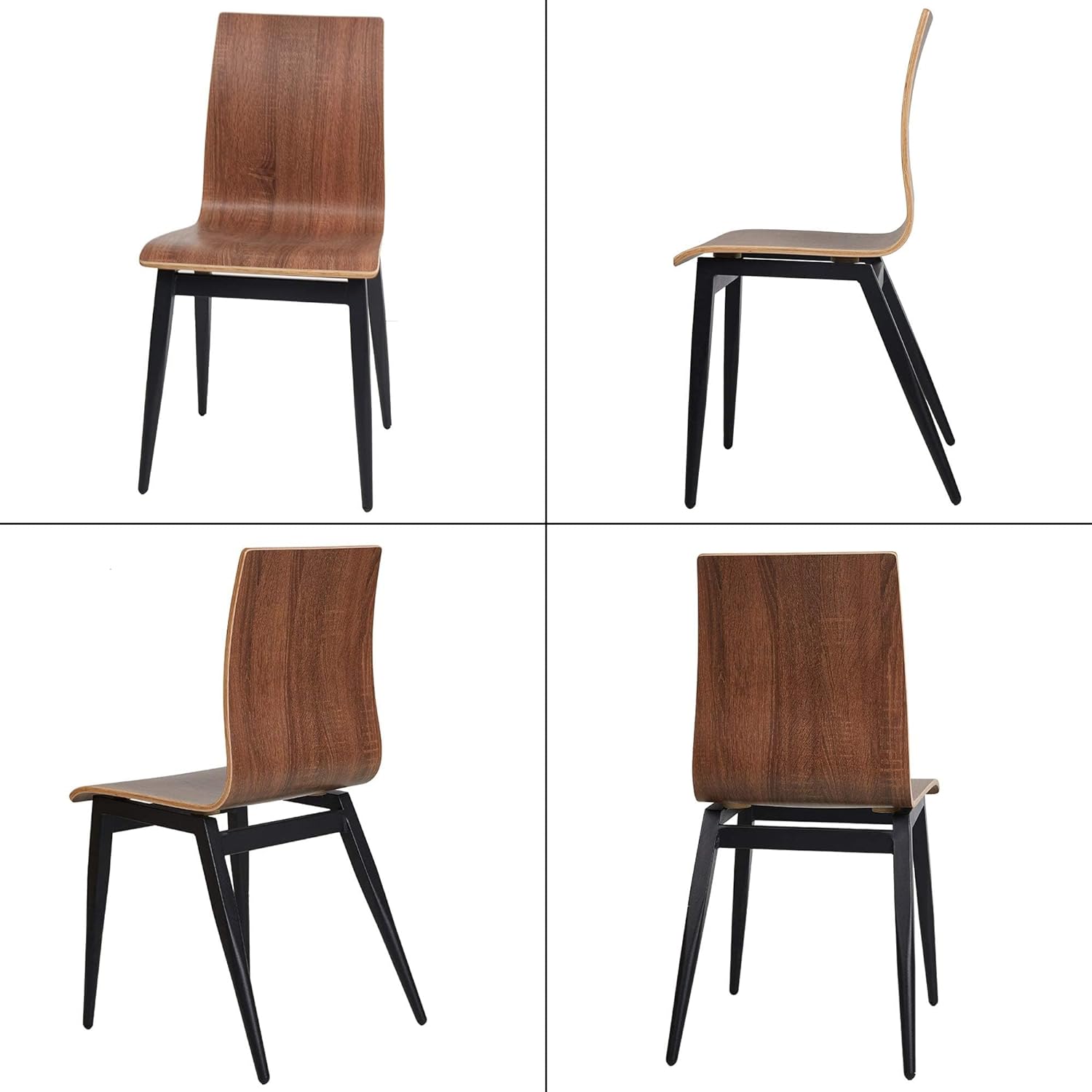 Set of 4 Modern Kitchen Chairs with Wooden Seat and Metal Legs Dining Side Chair, Brown