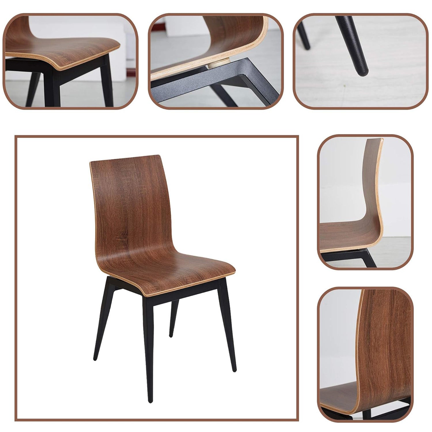LUCKYERMORE Set of 4 Modern Kitchen Chairs with Wooden Seat and Metal Legs Dining Side Chair, Brown