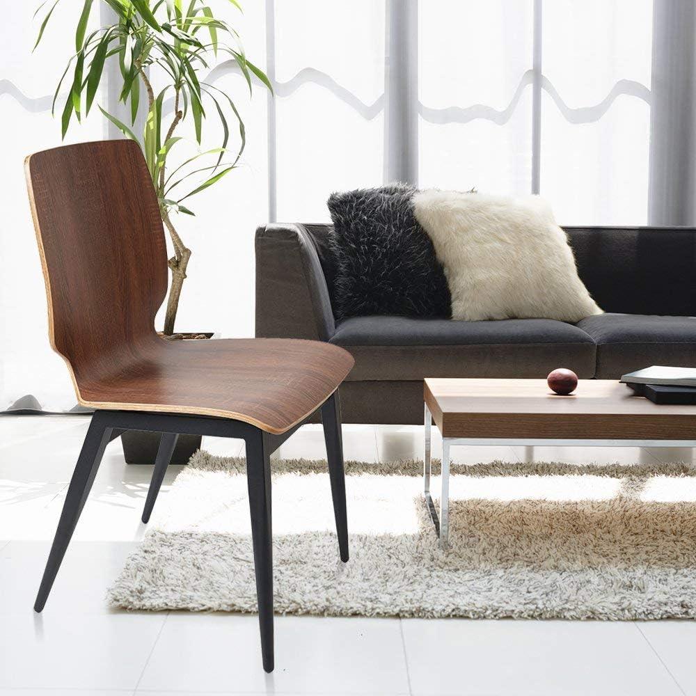 LUCKYERMORE Set of 4 Modern Kitchen Chairs with Wooden Seat and Metal Legs Dining Side Chair, Brown