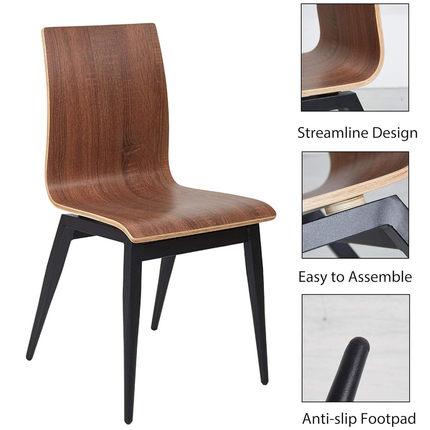 Set of 4 Modern Kitchen Chairs with Wooden Seat and Metal Legs Dining Side Chair, Brown