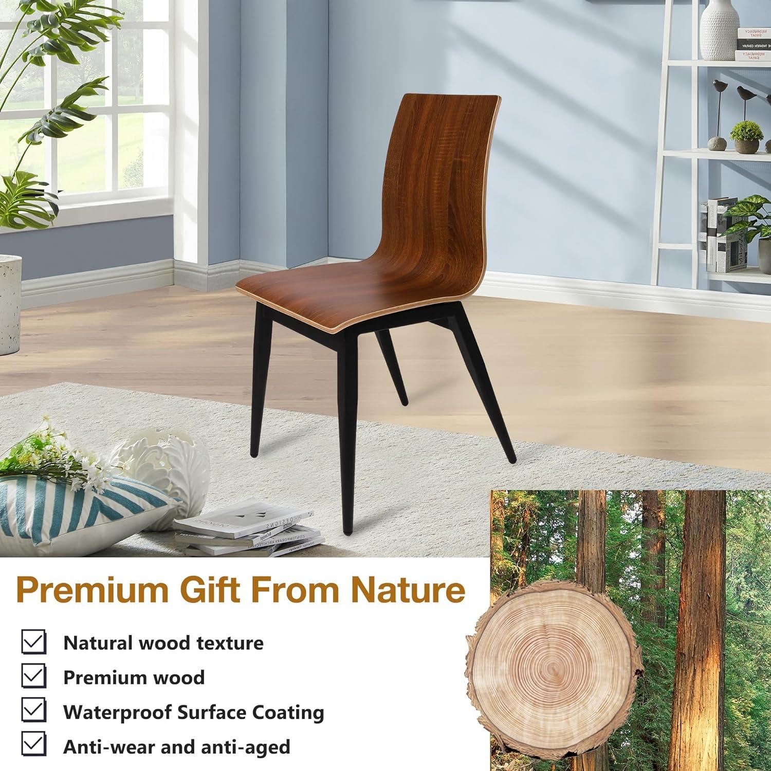 LUCKYERMORE Set of 4 Modern Kitchen Chairs with Wooden Seat and Metal Legs Dining Side Chair, Brown