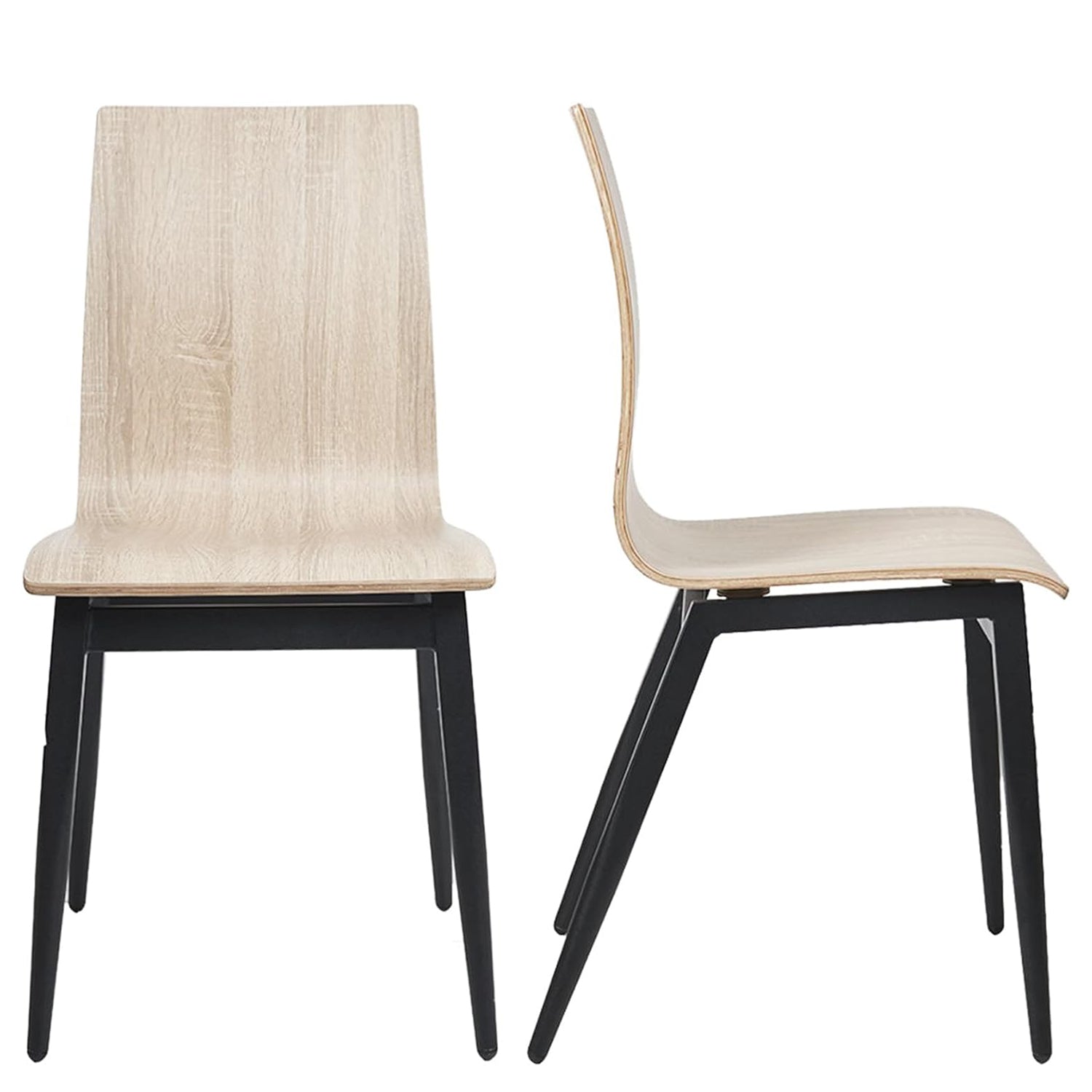 Set of 2 Modern Kitchen Chairs with Wooden Seat and Metal Legs Dining Side Chair, light Brown