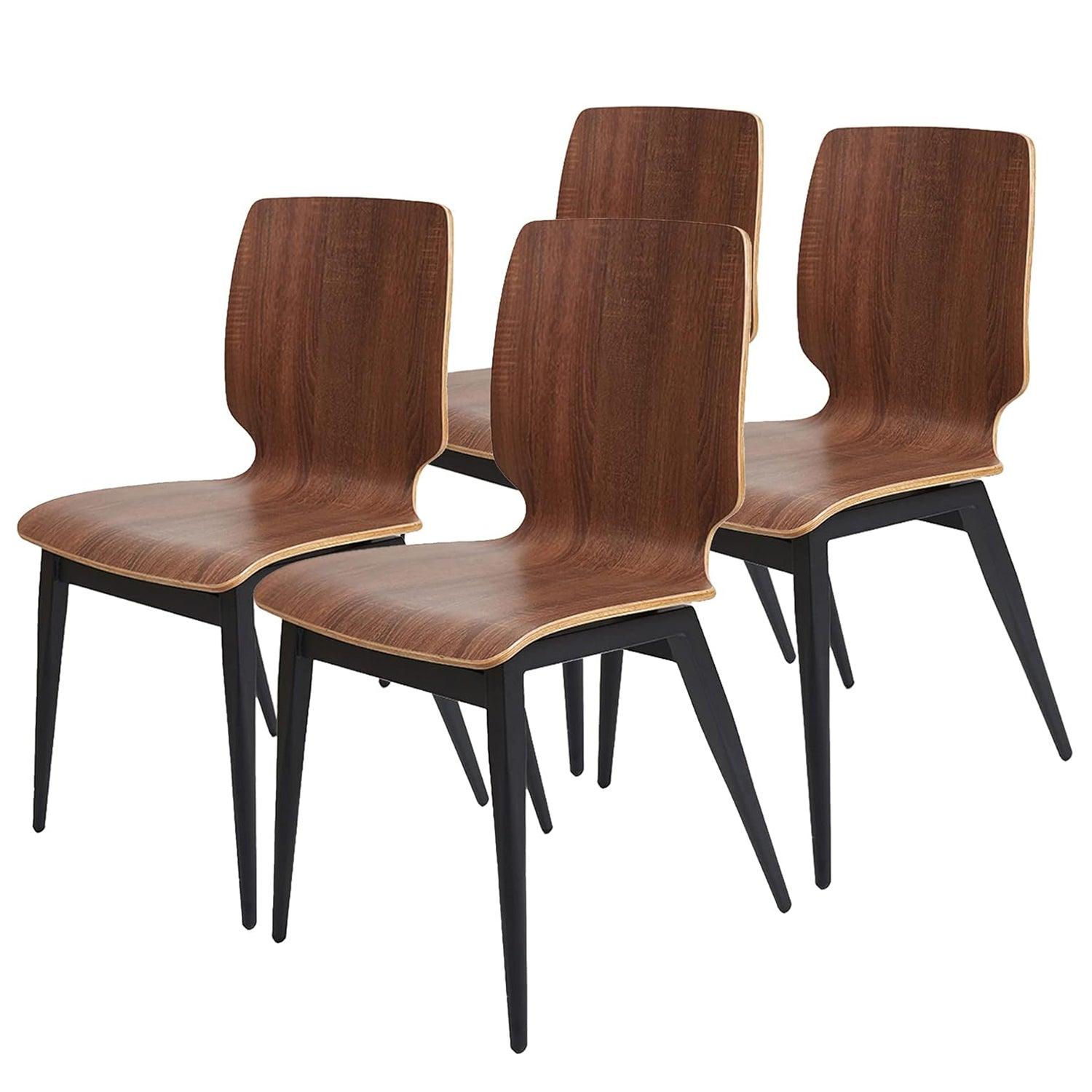 LUCKYERMORE Set of 4 Modern Kitchen Chairs with Wooden Seats Metal Legs Dining Side Chair, Brown Curved Edge