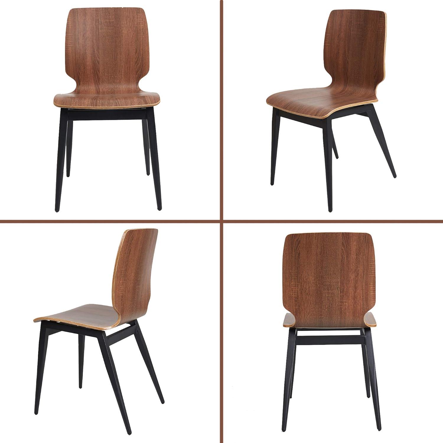 LUCKYERMORE Set of 4 Modern Kitchen Chairs with Wooden Seats Metal Legs Dining Side Chair, Brown Curved Edge