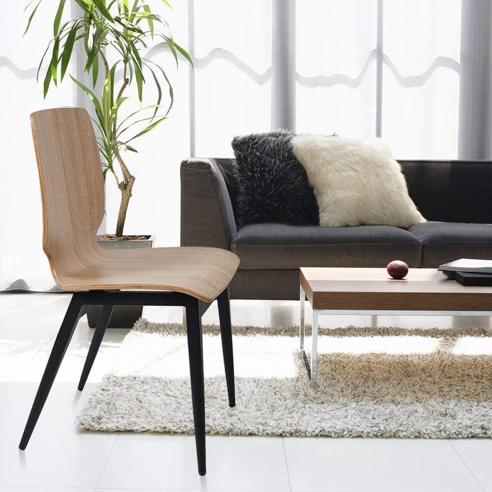 LUCKYERMORE Set of 4 Modern Kitchen Chairs with Wooden Seats Metal Legs Dining Side Chair, Light Brown Curved Edge