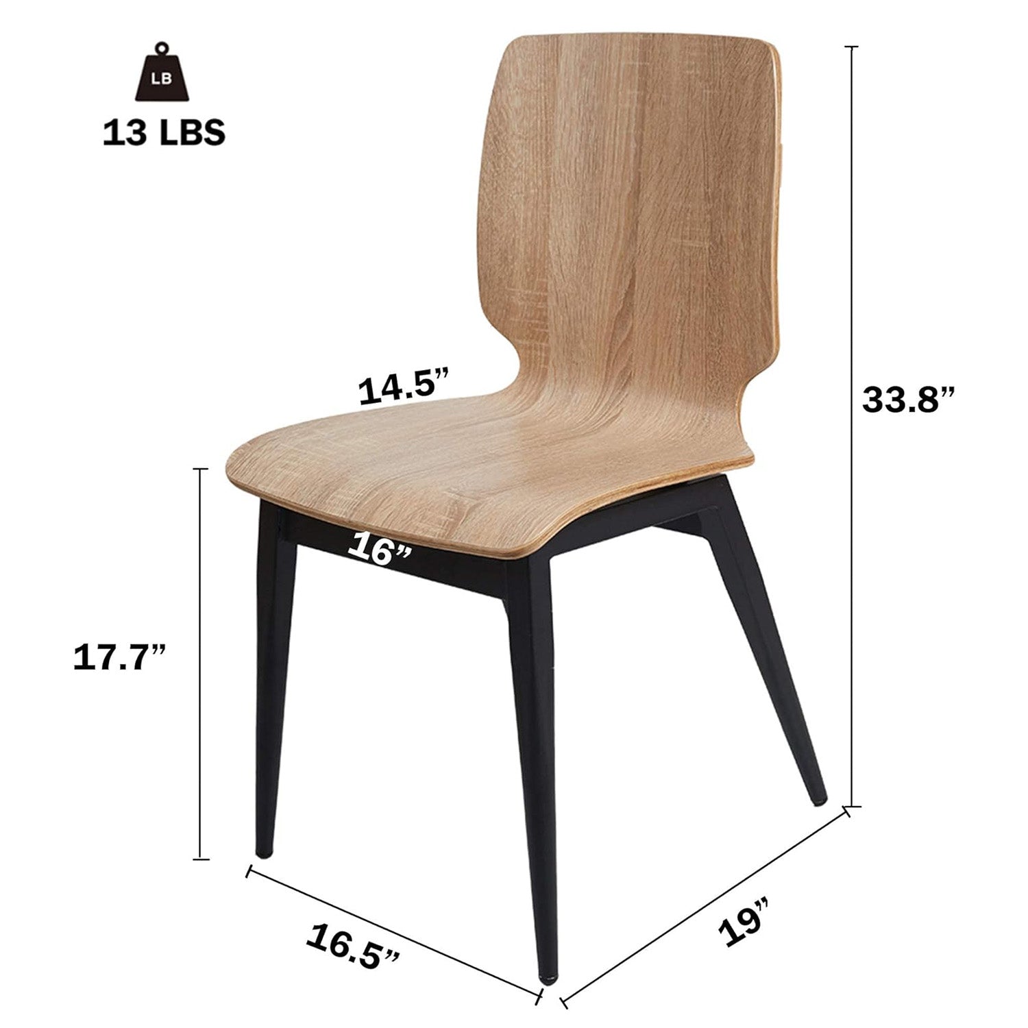 LUCKYERMORE Set of 4 Modern Kitchen Chairs with Wooden Seats Metal Legs Dining Side Chair, Light Brown Curved Edge