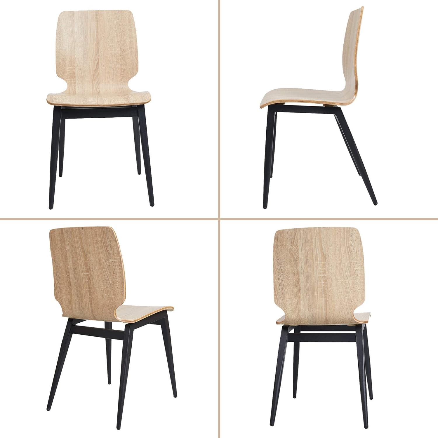LUCKYERMORE Set of 4 Modern Kitchen Chairs with Wooden Seats Metal Legs Dining Side Chair, Light Brown Curved Edge