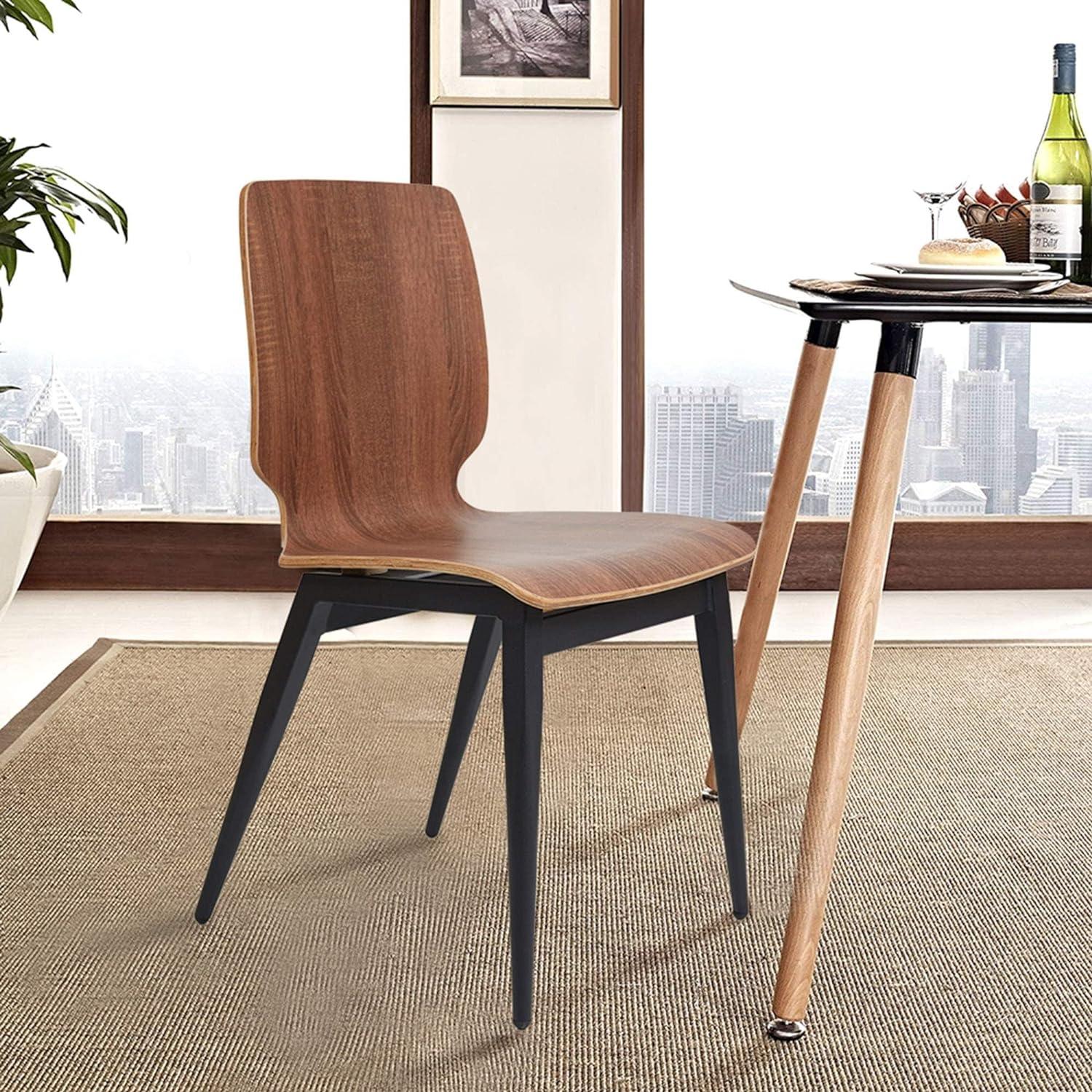 LUCKYERMORE Set of 4 Modern Kitchen Chairs with Wooden Seats Metal Legs Dining Side Chair, Brown Curved Edge