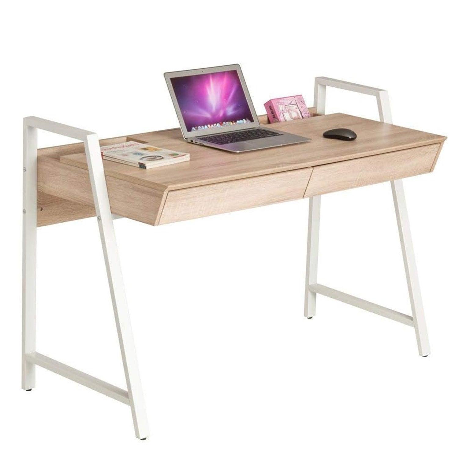 50" Computer Desk with 2 Drawers Wood Home Office Desk Work Table, White - Luckyermore