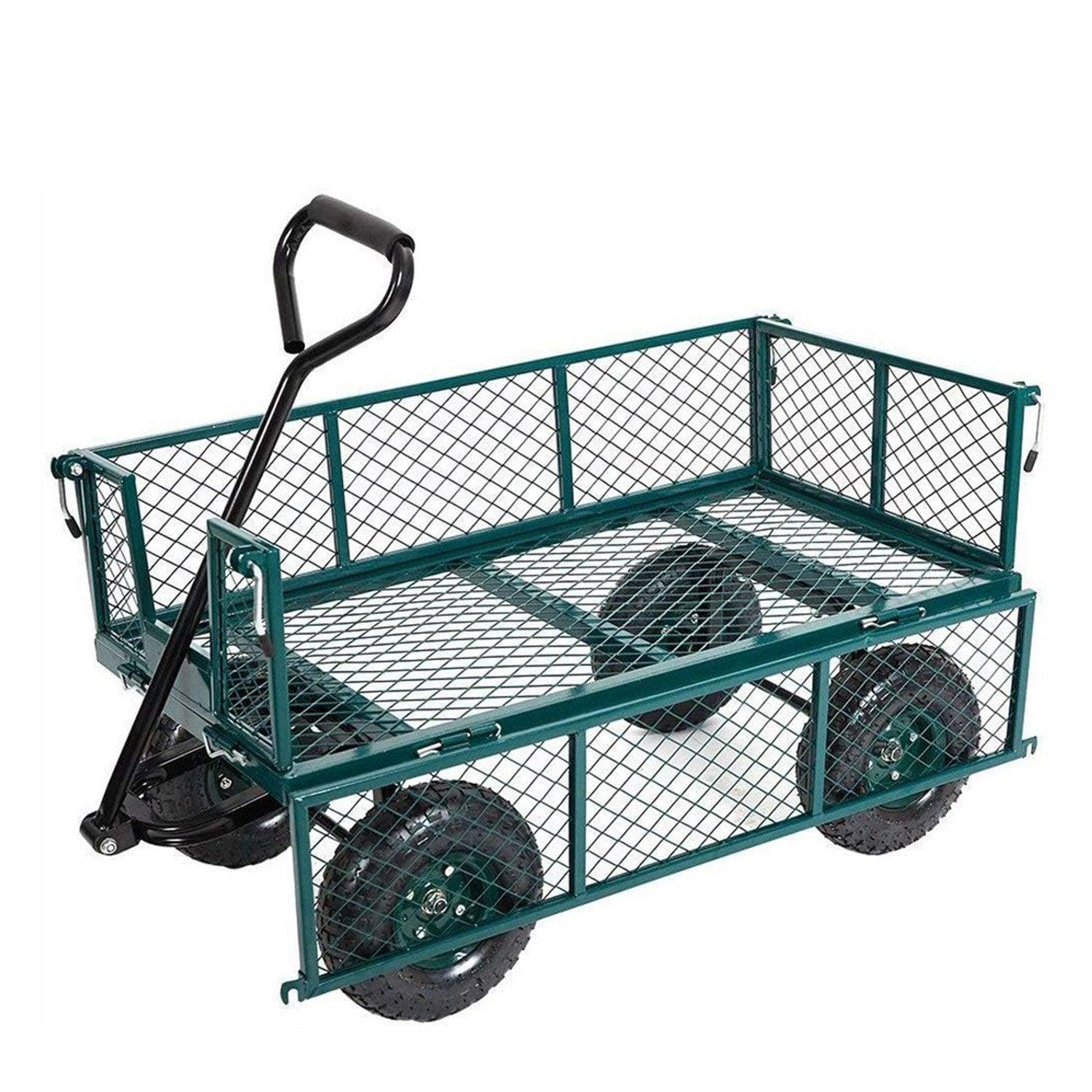 Utility Wagon Garden Cart Heavy Duty Steel Farm Cart with Removable Folding Sides - Luckyermore