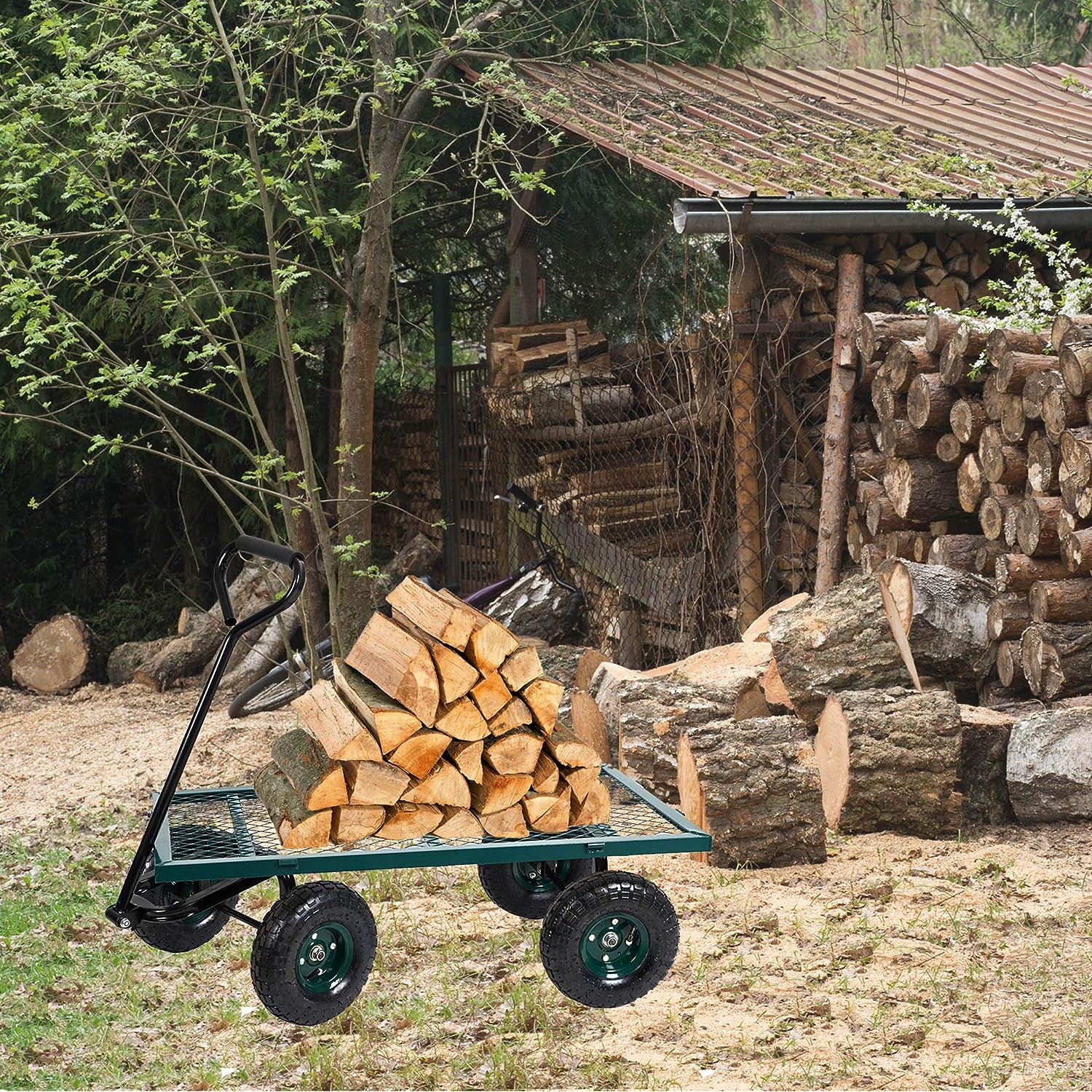 Utility Wagon Garden Cart Heavy Duty Steel Farm Cart with Removable Folding Sides
