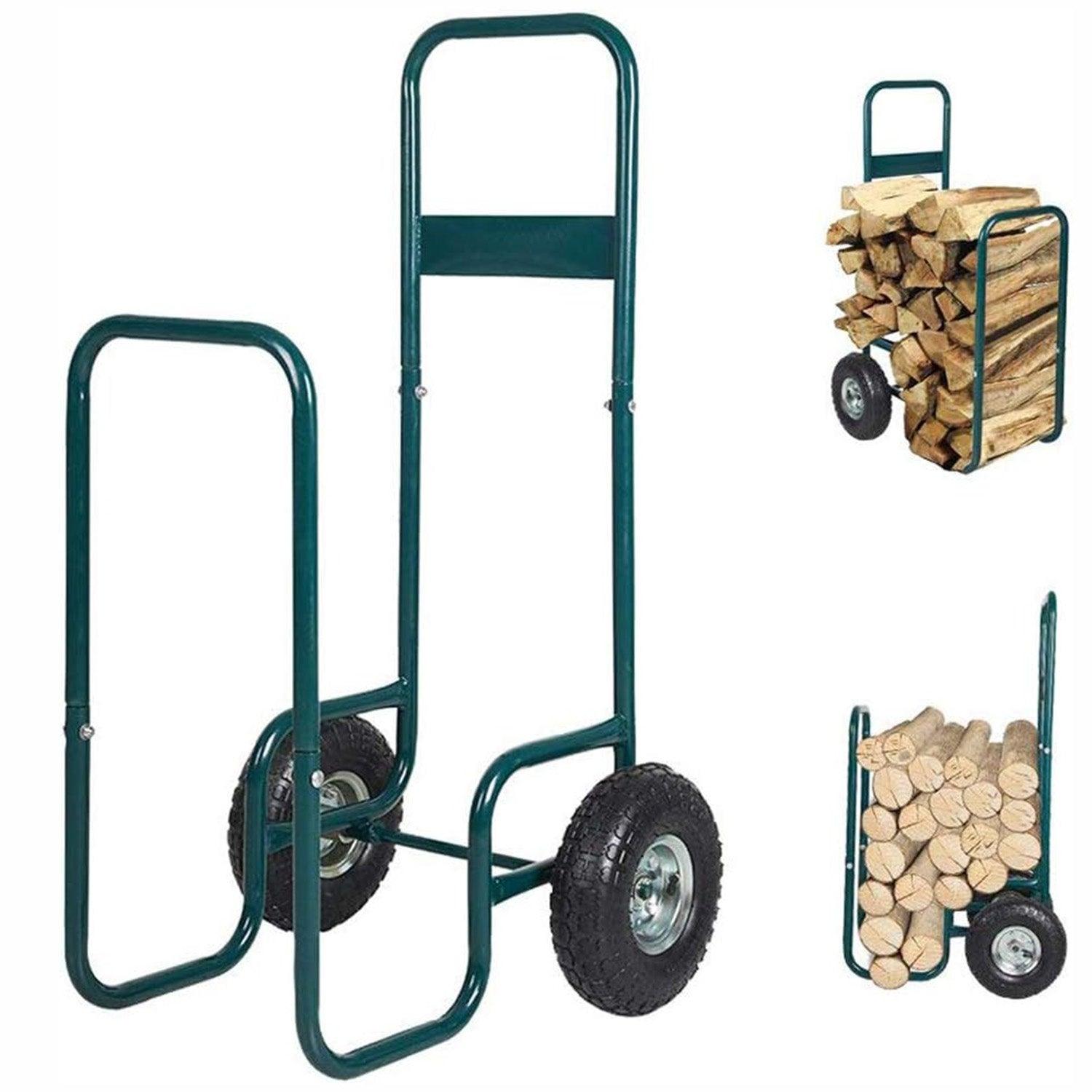 Firewood Log Rack Carrier Cart Wood Rack Storage Mover with Rolling Wheel - Luckyermore