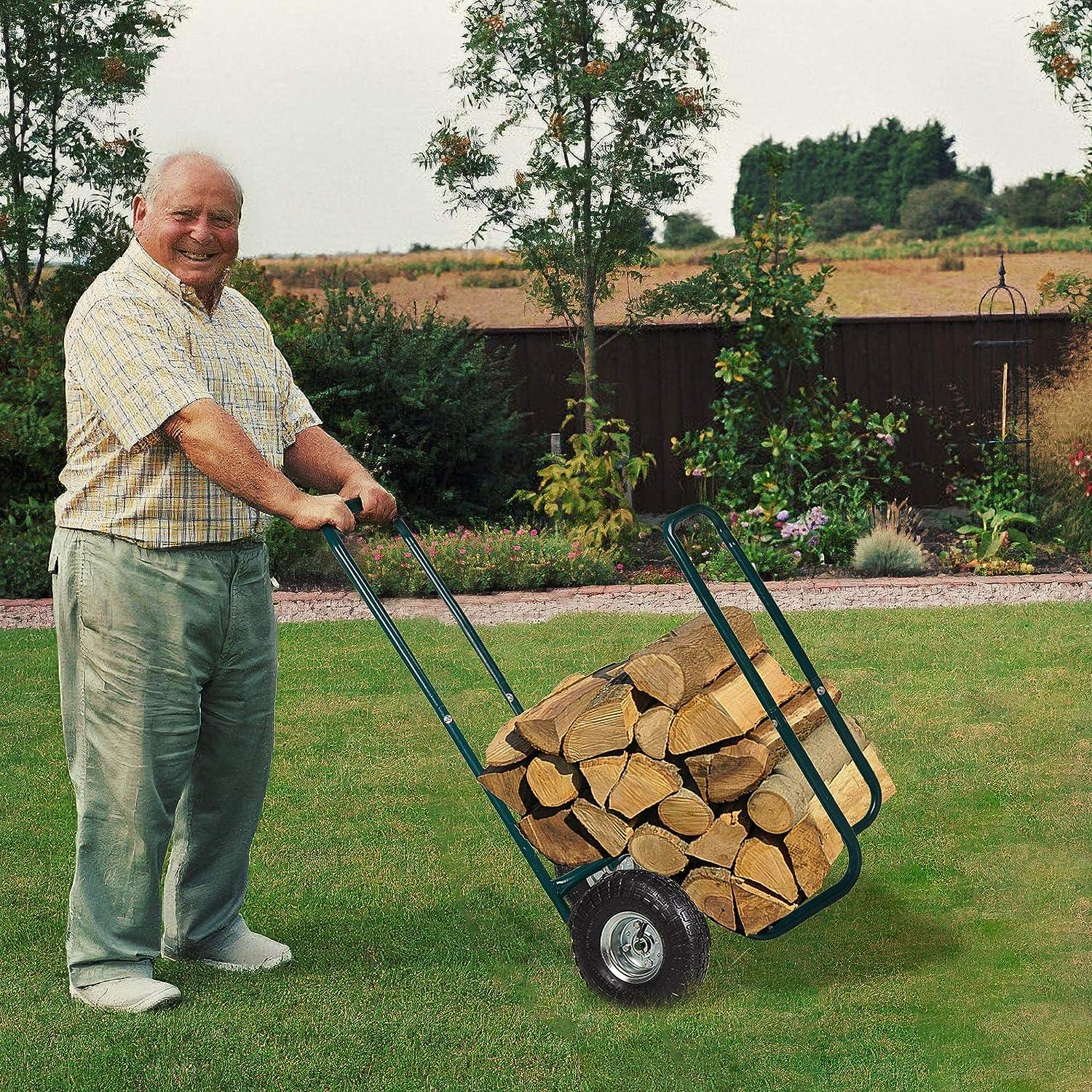 Firewood Log Rack Carrier Cart Wood Rack Storage Mover with Rolling Wheel - Luckyermore