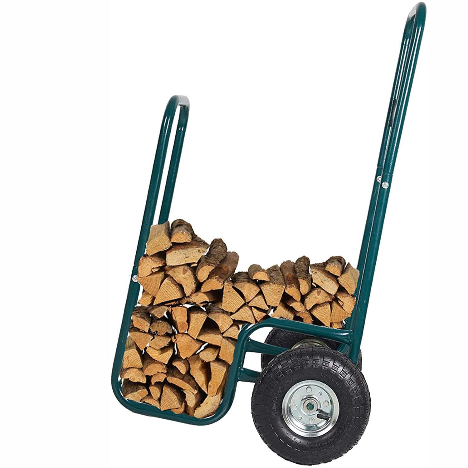 Firewood Log Rack Carrier Cart Wood Rack Storage Mover with Rolling Wheel - Luckyermore