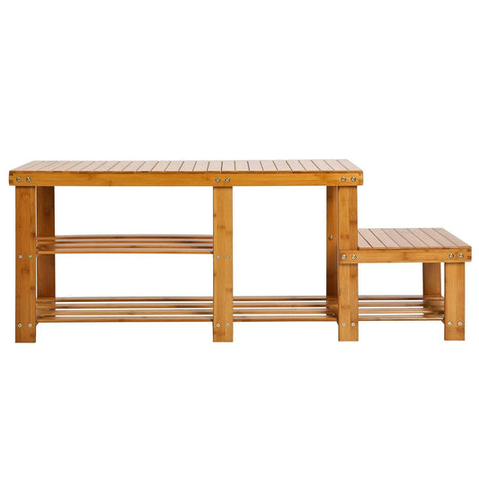 2-Tier Bamboo Shoe Rack Bench Entryway Functional Rack Shelf Plant Stand Storage Bench