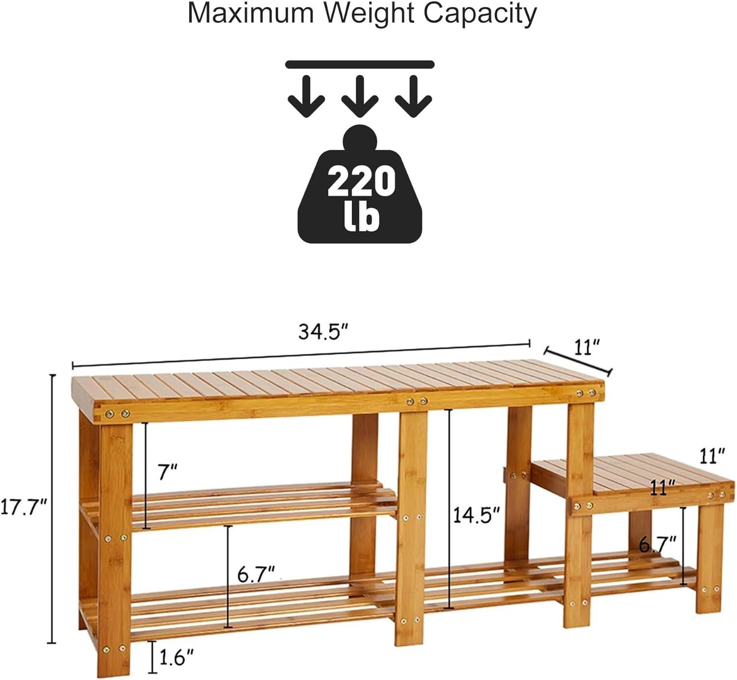 2-Tier Bamboo Shoe Rack Bench Entryway Functional Rack Shelf Plant Stand Storage Bench