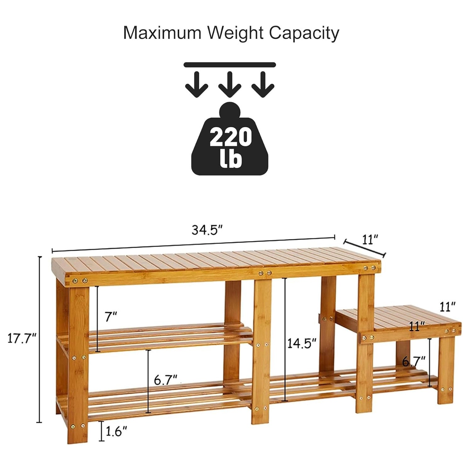 2-Tier Bamboo Shoe Rack Bench Entryway Functional Rack Shelf Plant Stand Storage Bench - Luckyermore
