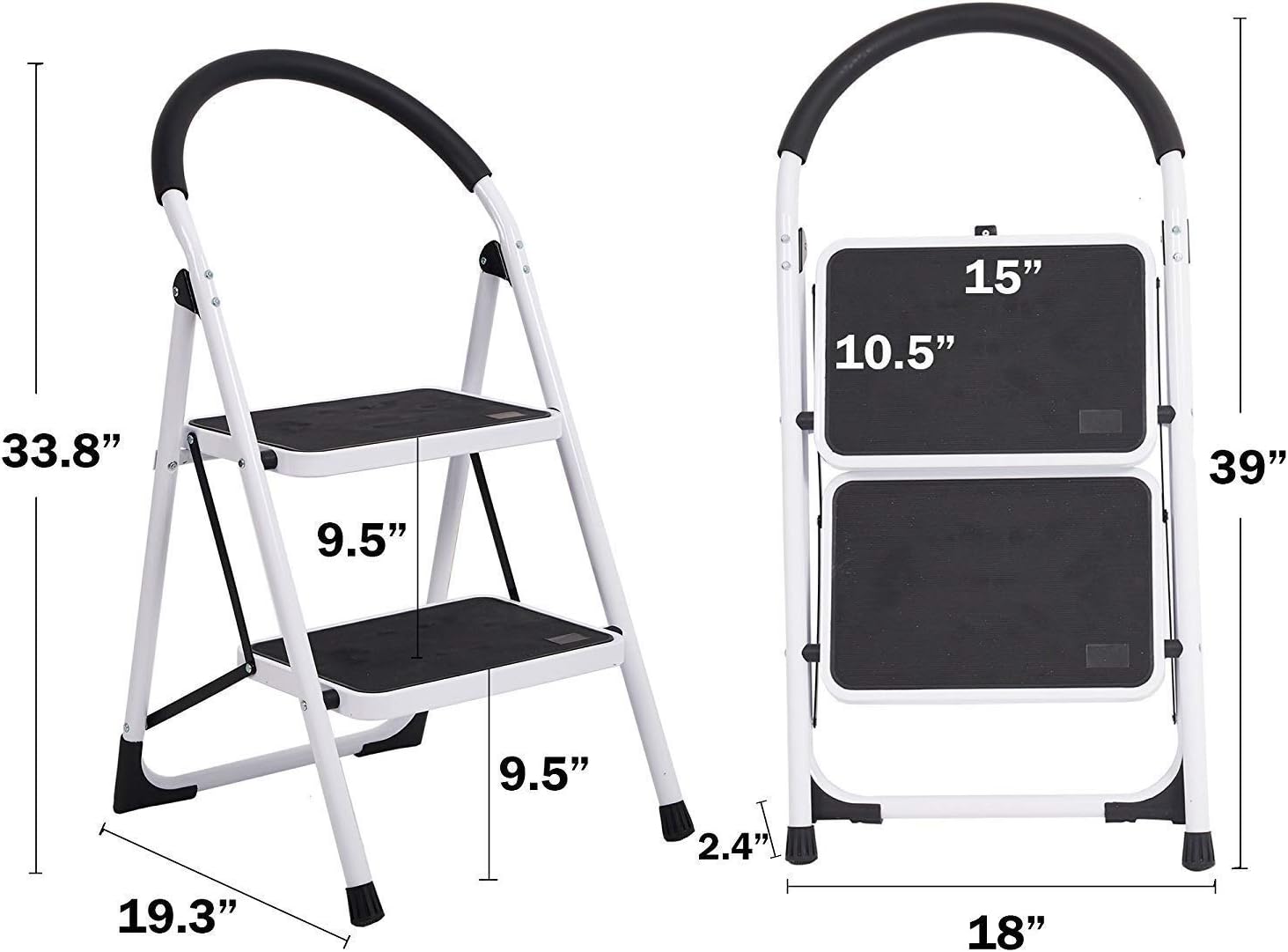 LUCKYERMORE 2 Step Ladder Folding Step Stool with Soft Grip Handle and Anti-Slip Wide Pedal, 330 lbs Capacity