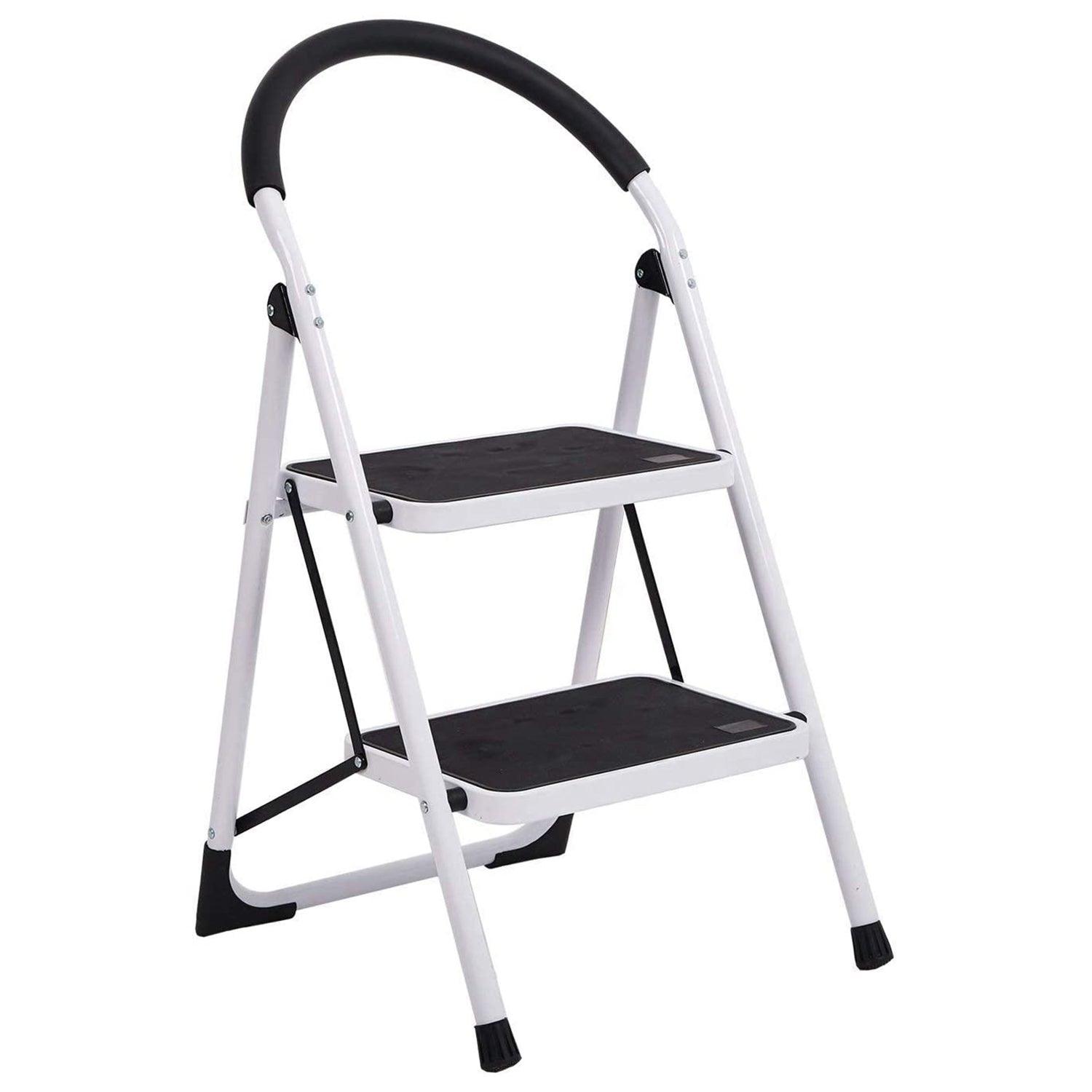 2 Step Ladder Folding Step Stool with Soft Grip Handle and Anti-Slip Wide Pedal, 330 lbs Capacity - Luckyermore
