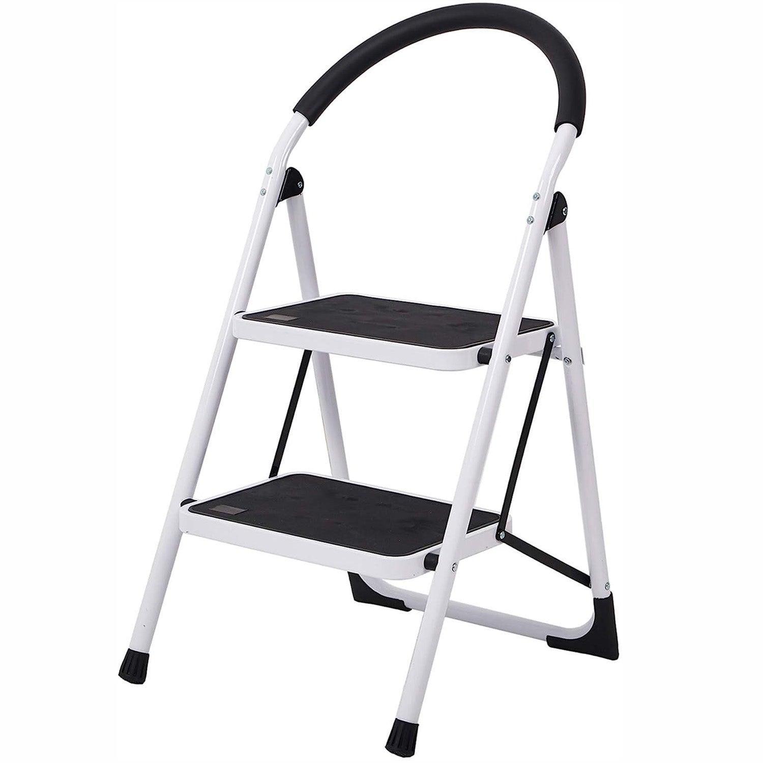 LUCKYERMORE 2 Step Ladder Folding Step Stool with Soft Grip Handle and Anti-Slip Wide Pedal, 330 lbs Capacity