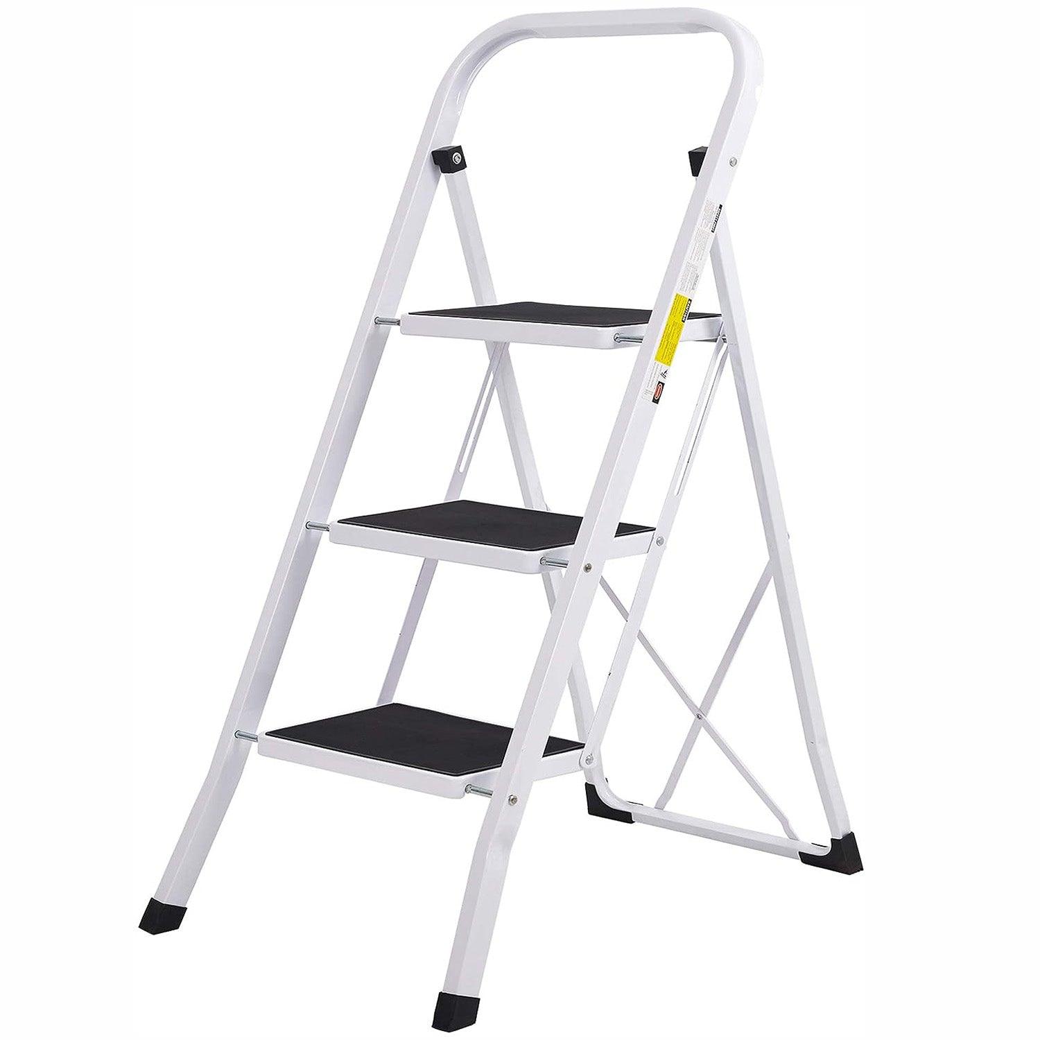 3 Step Ladder Sturdy Step Stool Portable 330lbs Capacity Light Weight for Home Kitchen Office - Luckyermore