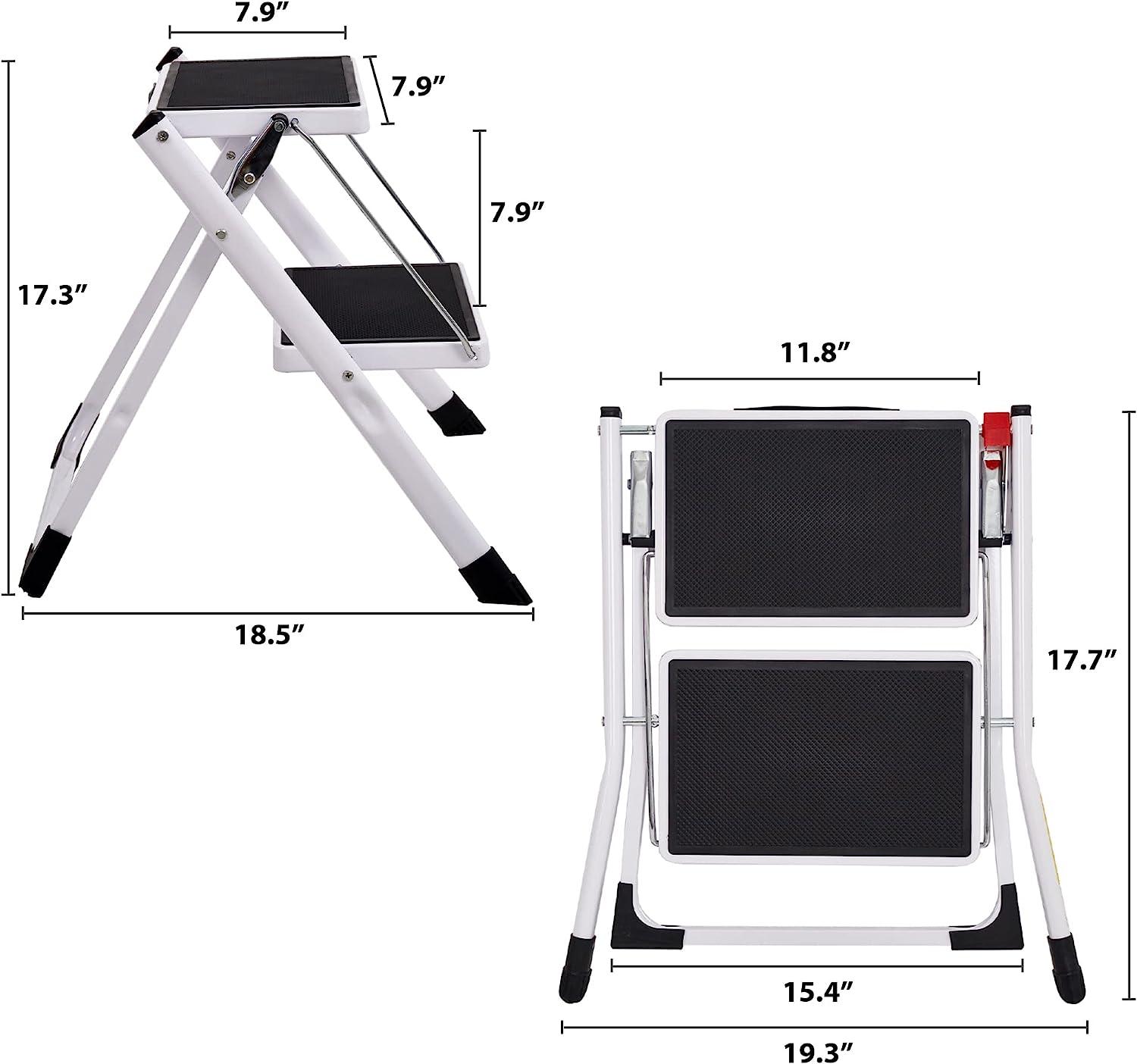 LUCKYERMORE 2 Step Stool Small Foldable Step Ladders with Wide Pedals, 17" 