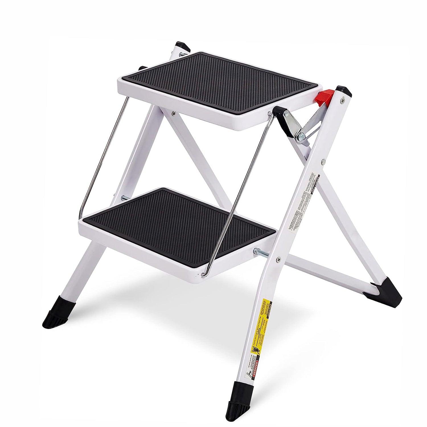 2 Step Stool Small Foldable Step Ladders with Wide Pedals, 17" - Luckyermore