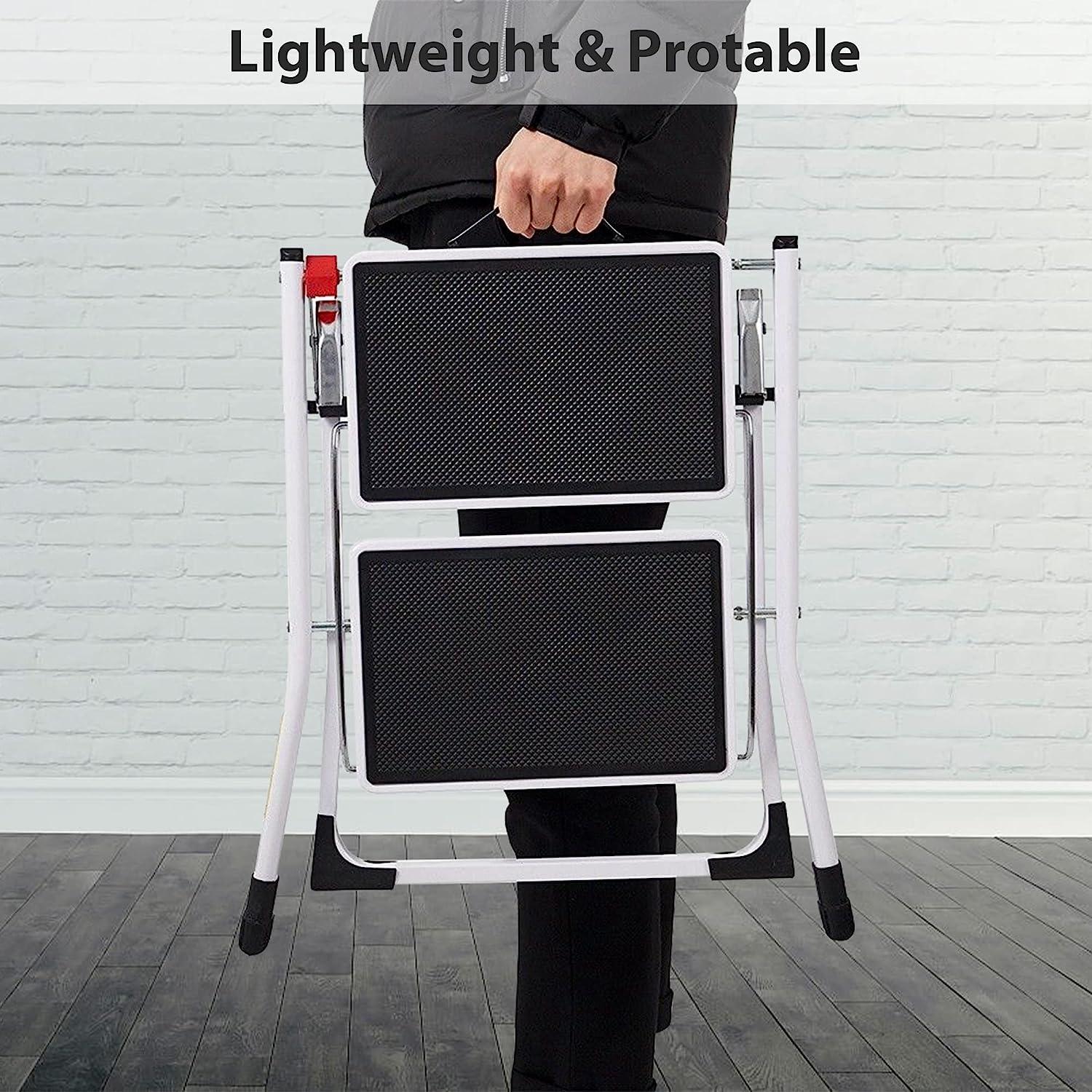 LUCKYERMORE 2 Step Stool Small Foldable Step Ladders with Wide Pedals, 17" 