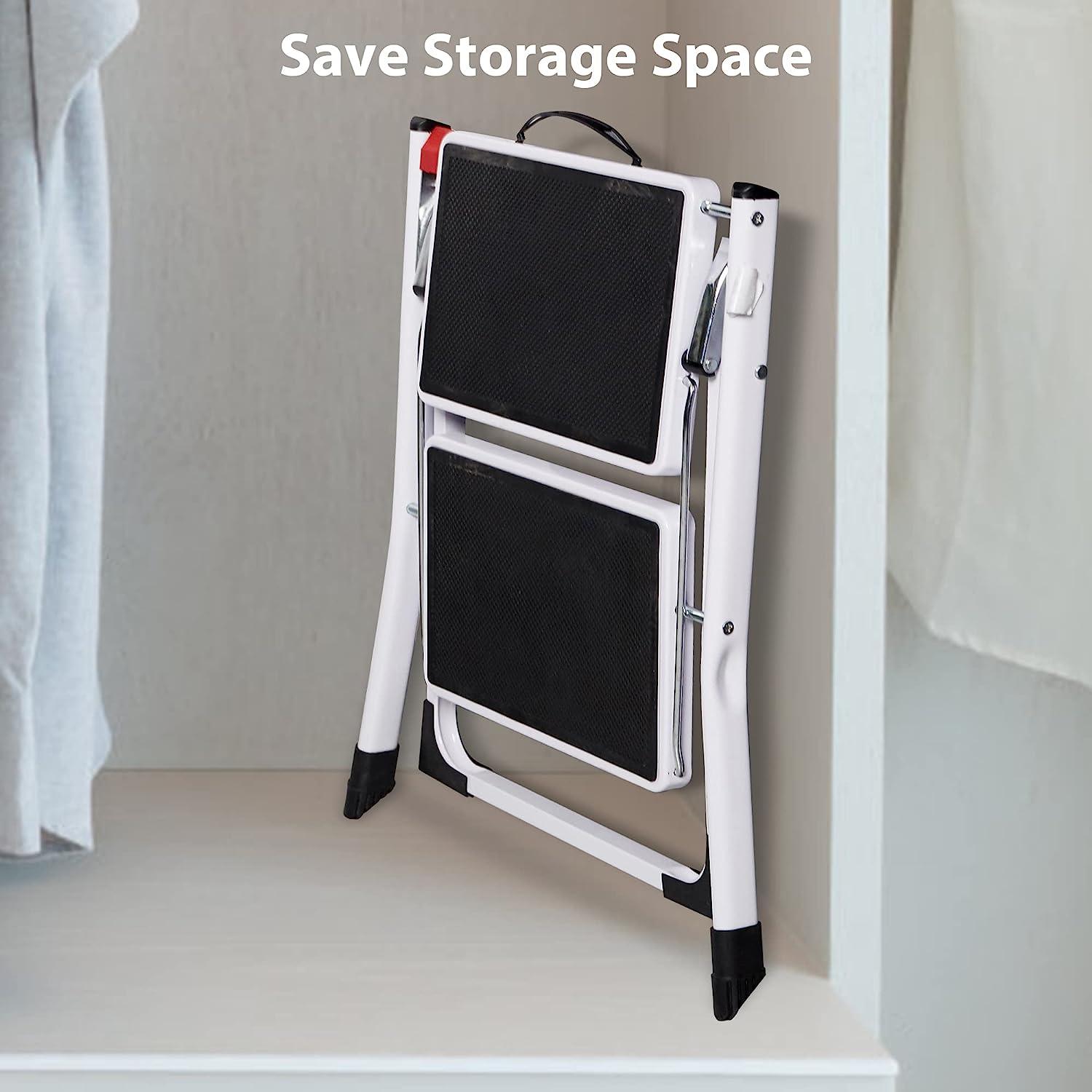 LUCKYERMORE 2 Step Stool Small Foldable Step Ladders with Wide Pedals, 17" 