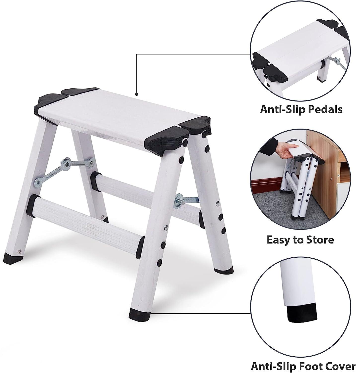 LUCKYERMORE 2 Step Stool Folding Small 2 Step Ladder Compact Lightweight Aluminum, 12"