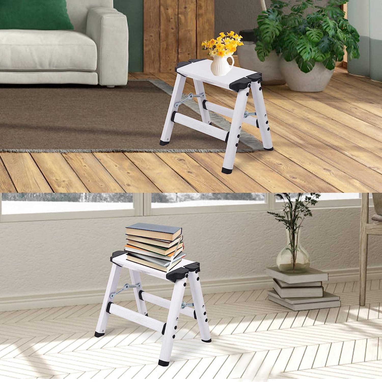 LUCKYERMORE 2 Step Stool Folding Small 2 Step Ladder Compact Lightweight Aluminum, 12"