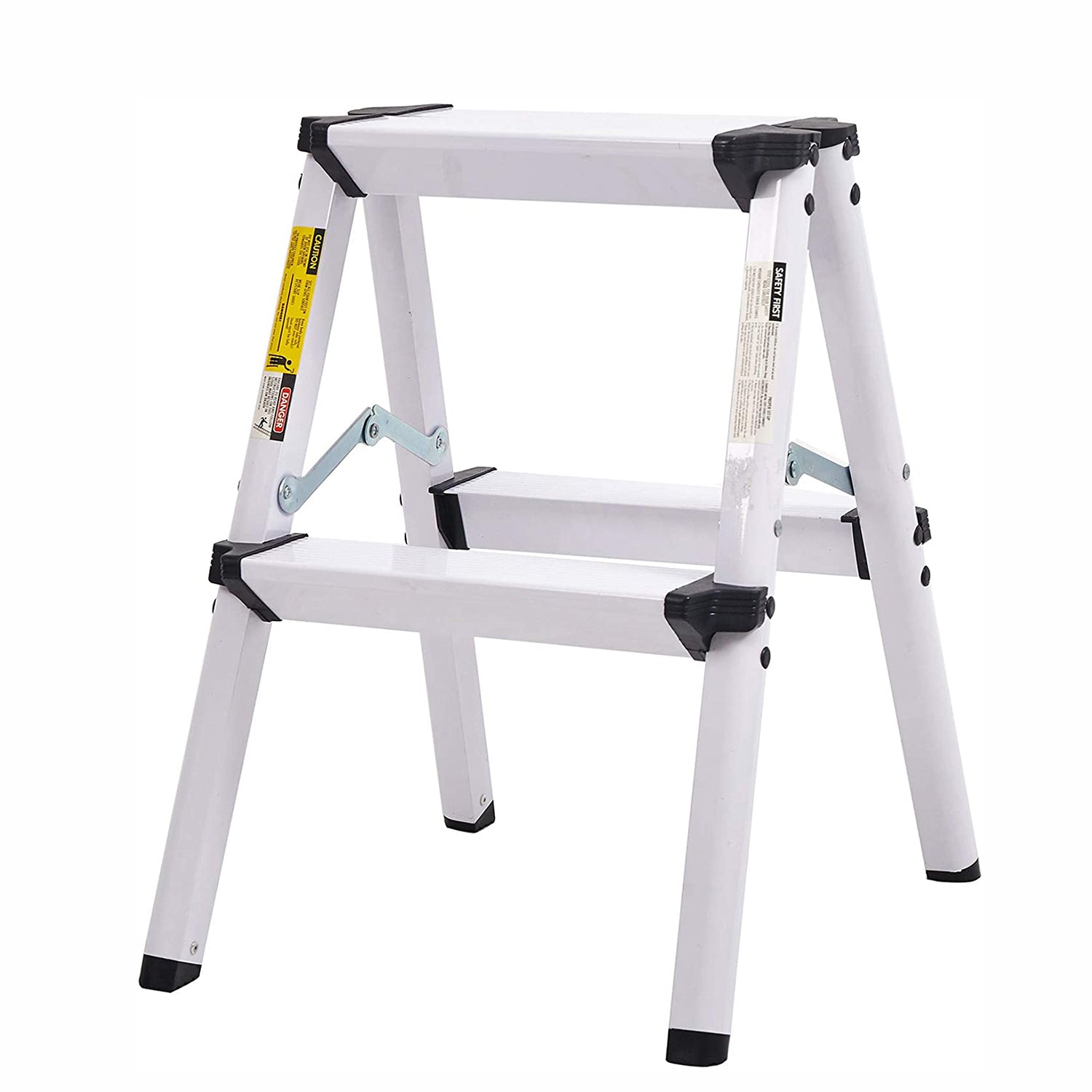 2 Step Ladder Folding White Aluminum Step Stool Capacity 250 lbs for Adults, 20"