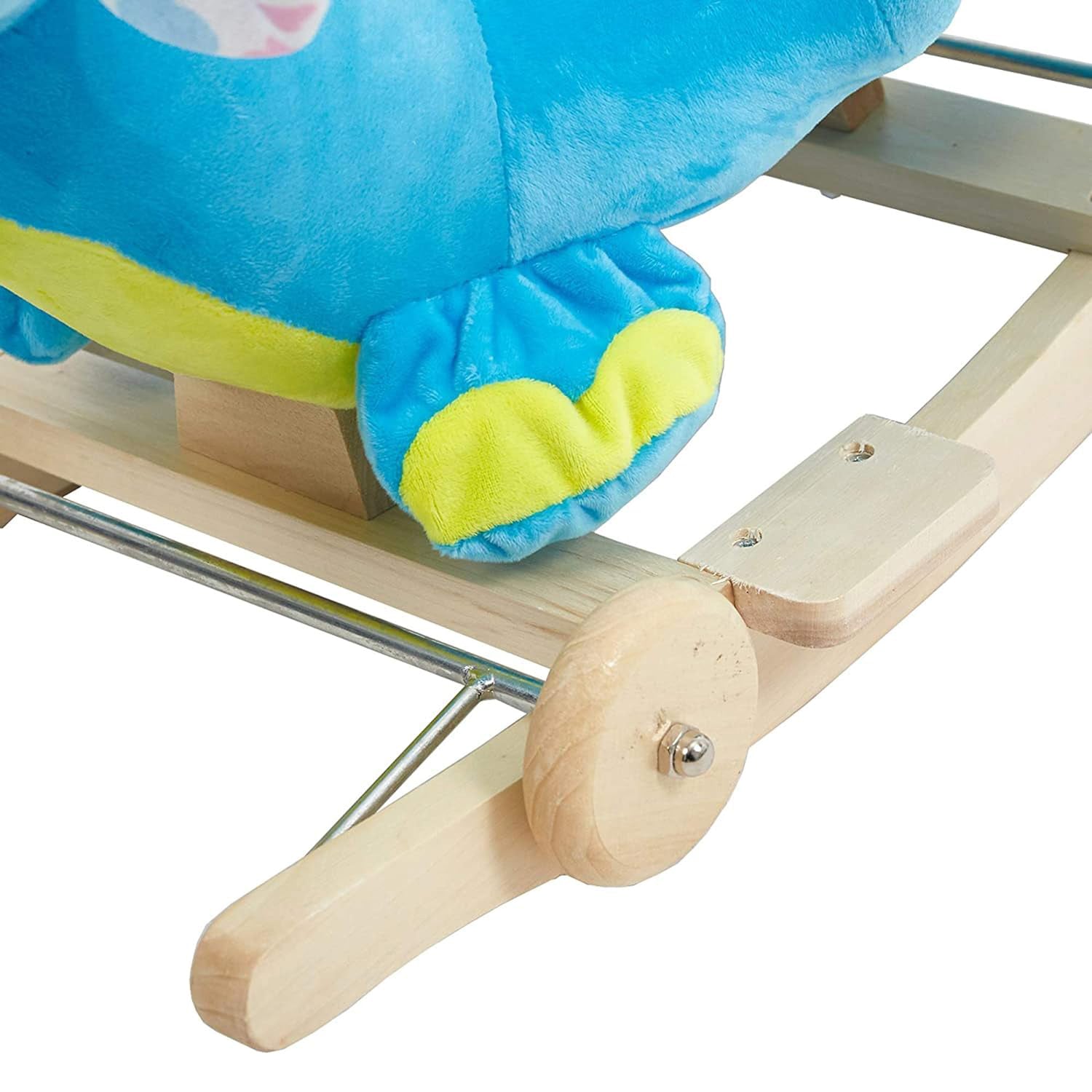 2-in-1 Ride-on Wooden Plush Rocking Horse Chair with Music for Baby Kids Toddlers, Blue Elephant