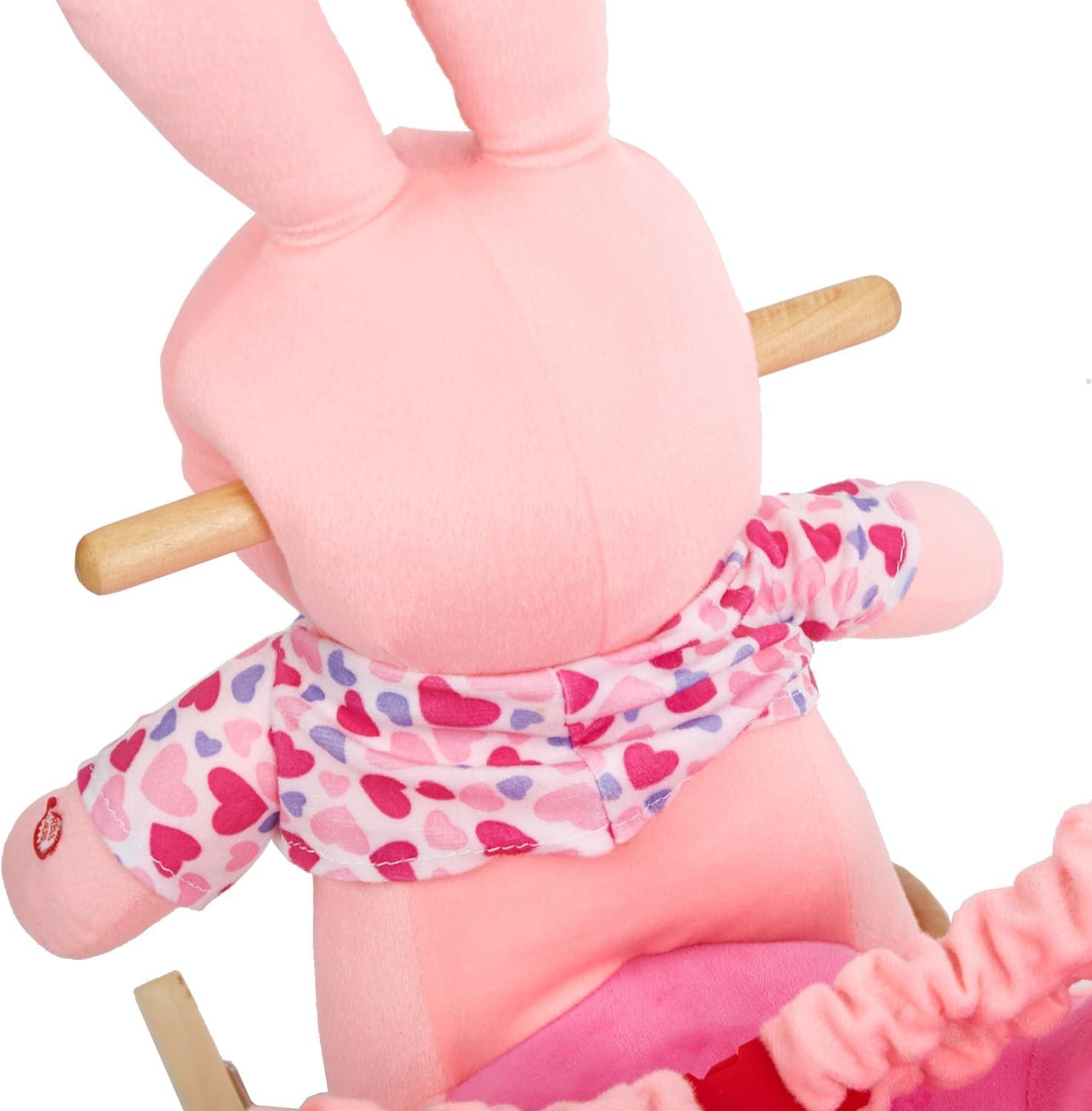 2-in-1 Ride-on Wooden Plush Rocking Horse Chair with Music for Baby Kids Toddlers, Pink Rabbit - Luckyermore