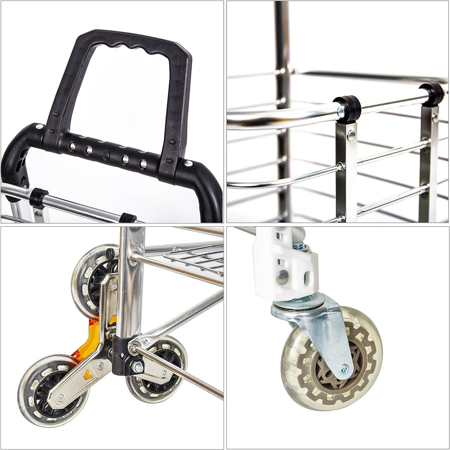 2 in 1 Folding Stair Climbing Shopping Cart Collapsible Portable Grocery Utility Dolly Hand Cart with Rolling Wheels - Luckyermore