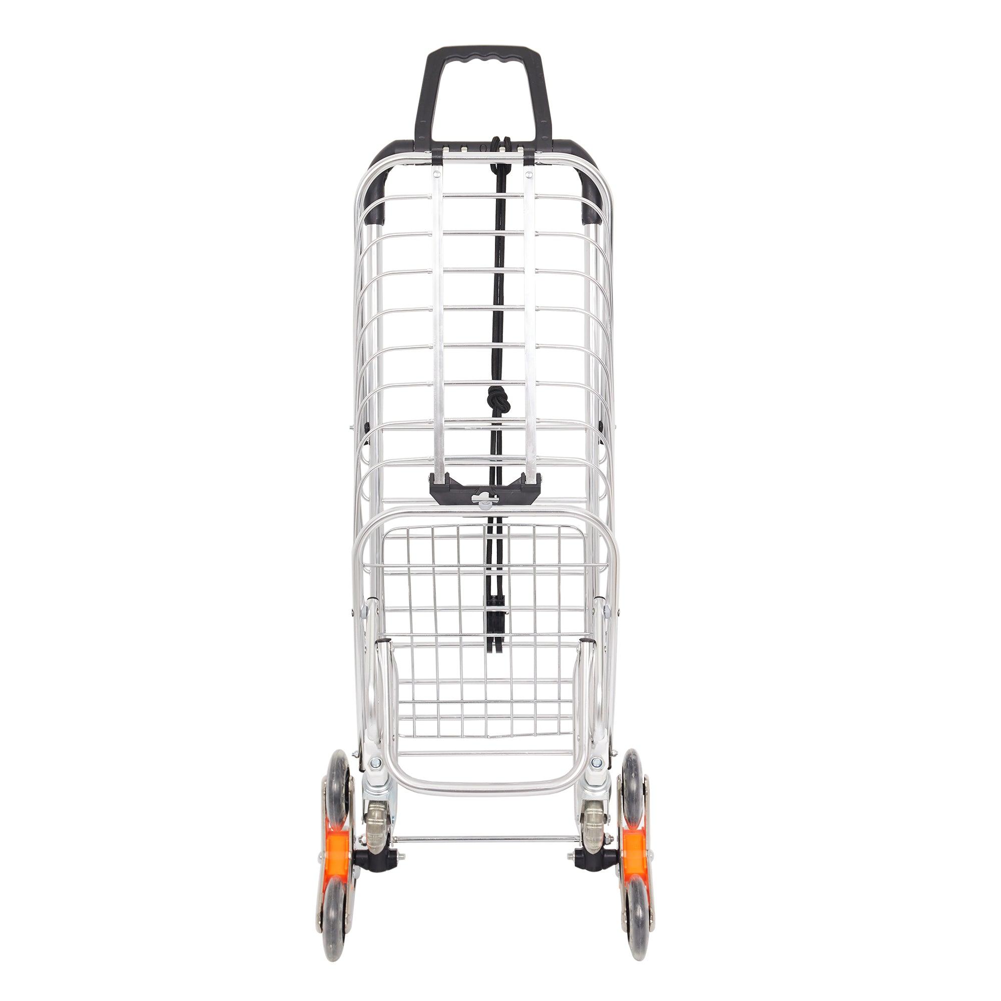 2 in 1 Folding Stair Climbing Shopping Cart Collapsible Portable Grocery Utility Dolly Hand Cart with Rolling Wheels - Luckyermore