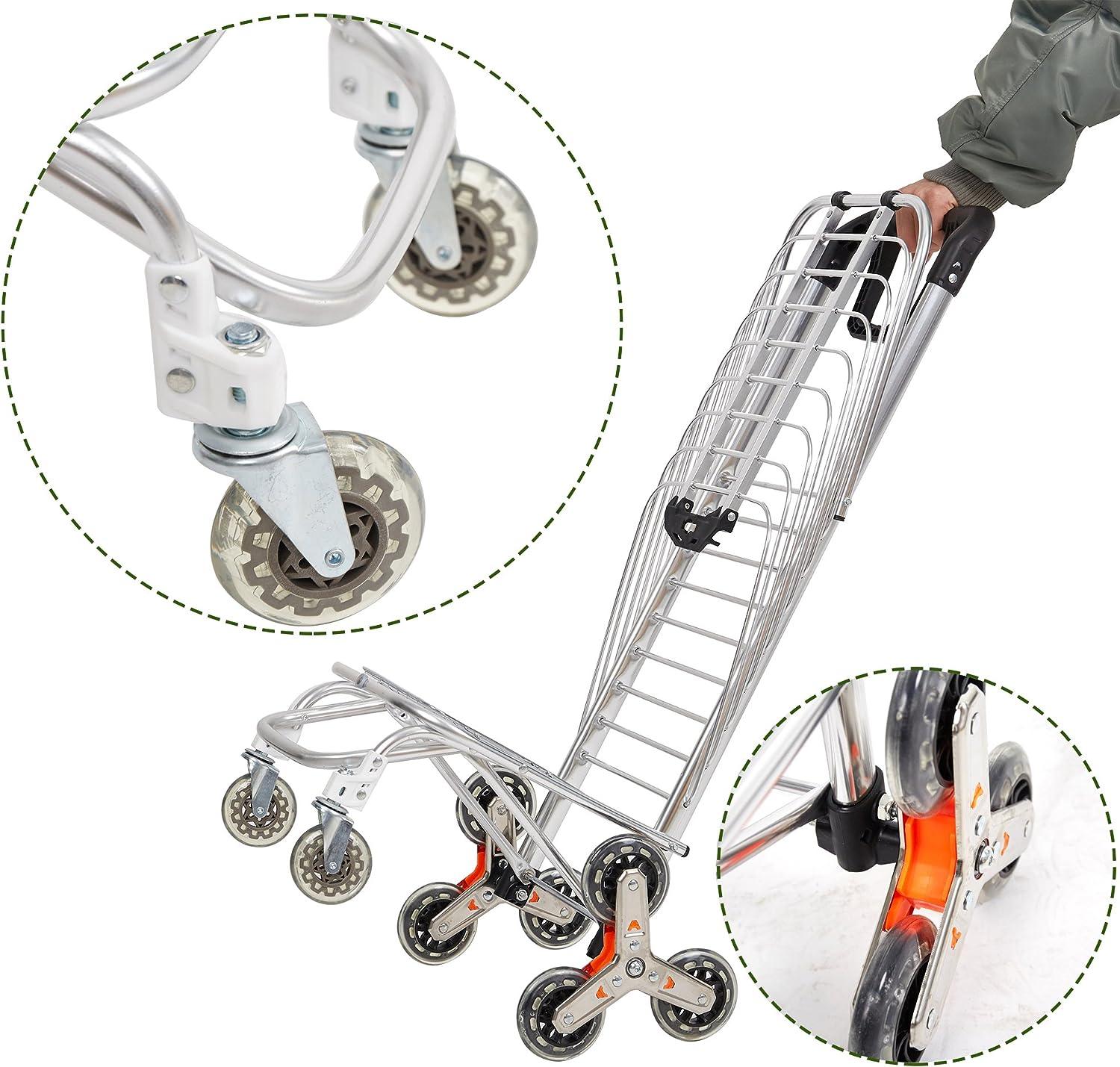 2 in 1 Folding Stair Climbing Shopping Cart Collapsible Portable Grocery Utility Dolly Hand Cart with Rolling Wheels - Luckyermore