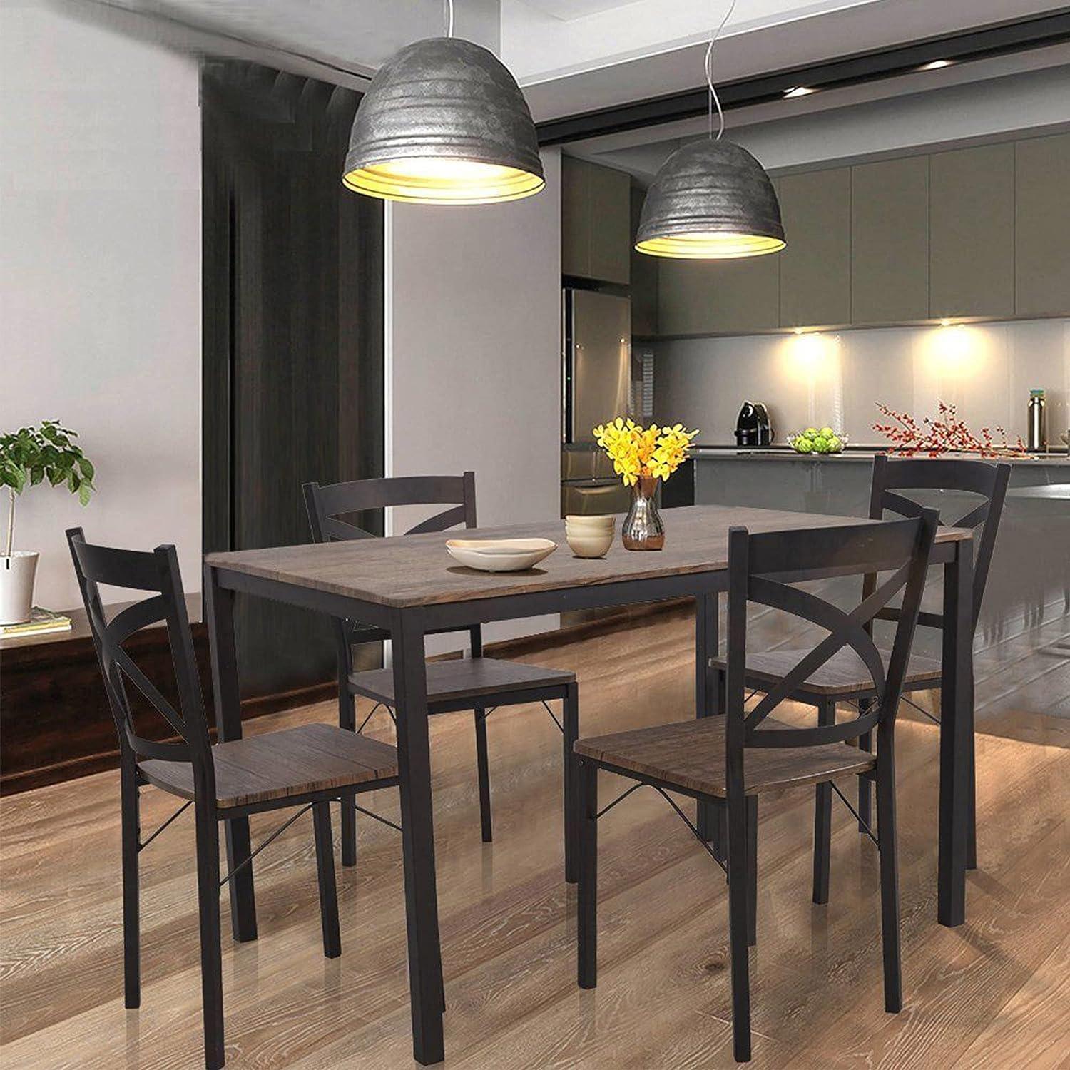 LUCKYERMORE 5 Piece Dining Table Set, 1 Dining Table 47.2" for 4 with 4 Dining Chairs Modern Dinette, Metal Backre