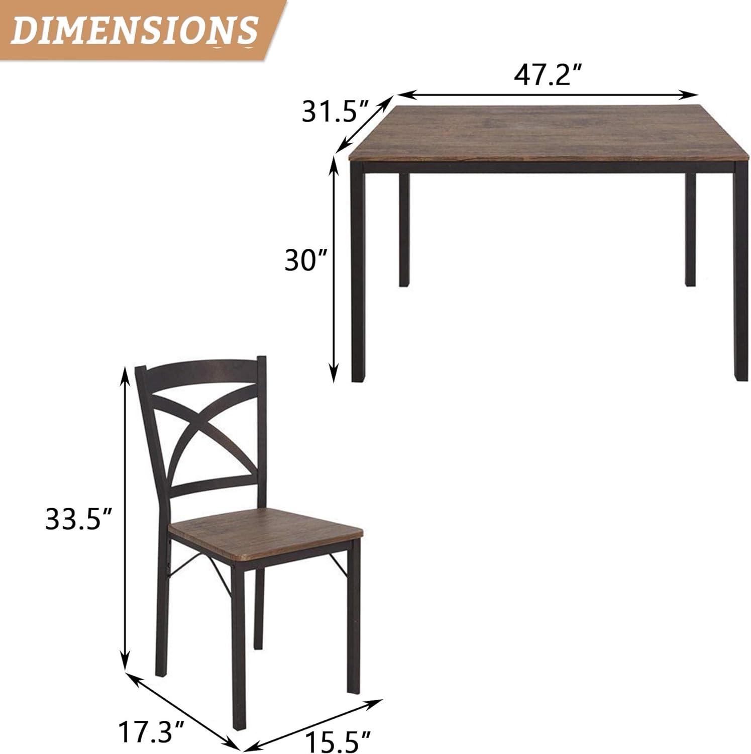 LUCKYERMORE 5 Piece Dining Table Set, 1 Dining Table 47.2" for 4 with 4 Dining Chairs Modern Dinette, Metal Backre