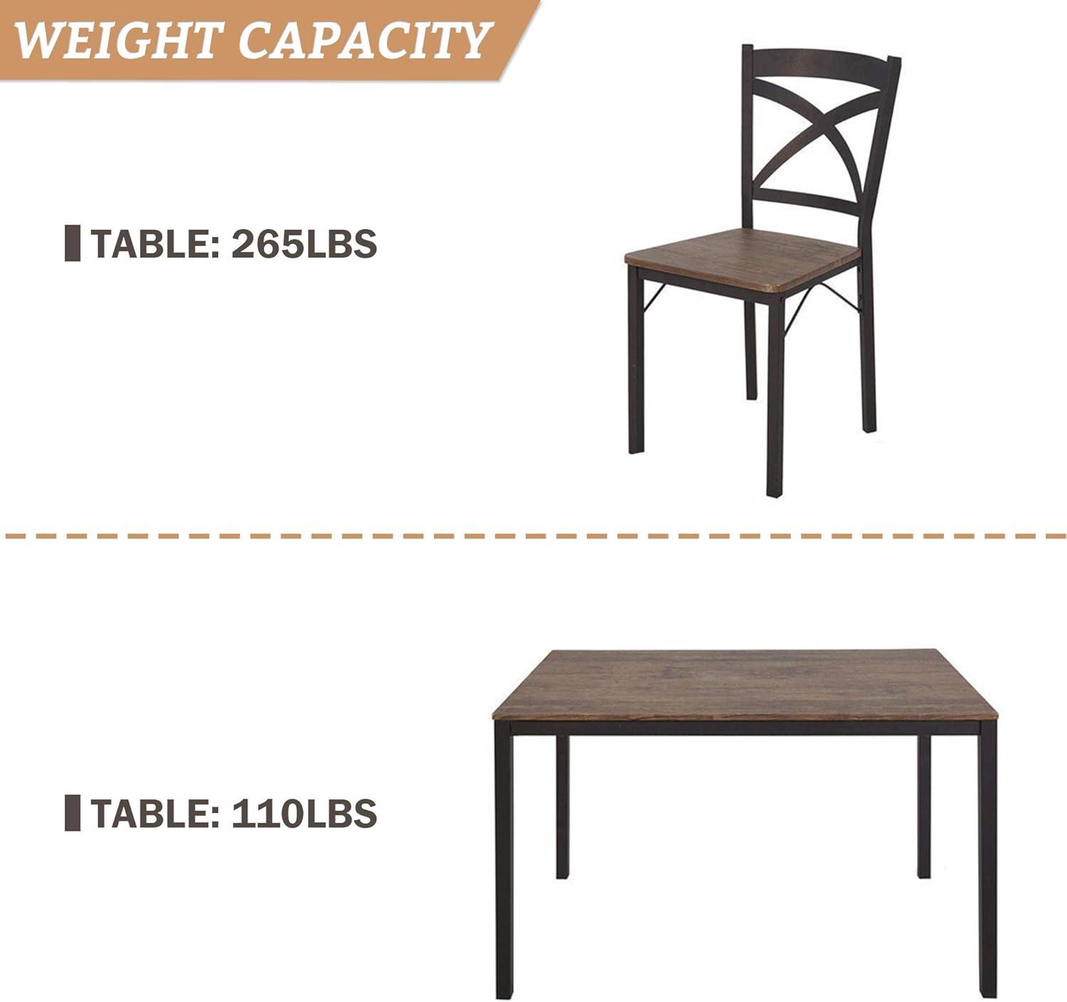 LUCKYERMORE 5 Piece Dining Table Set, 1 Dining Table 47.2" for 4 with 4 Dining Chairs Modern Dinette, Metal Backre
