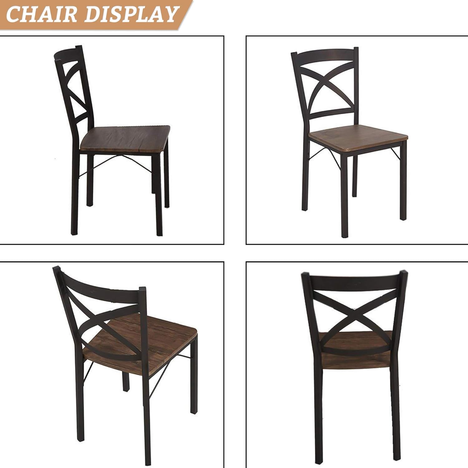 5 Piece Dining Table Set, 1 Dining Table 47.2" for 4 with 4 Dining Chairs Modern Dinette, Metal Backrest