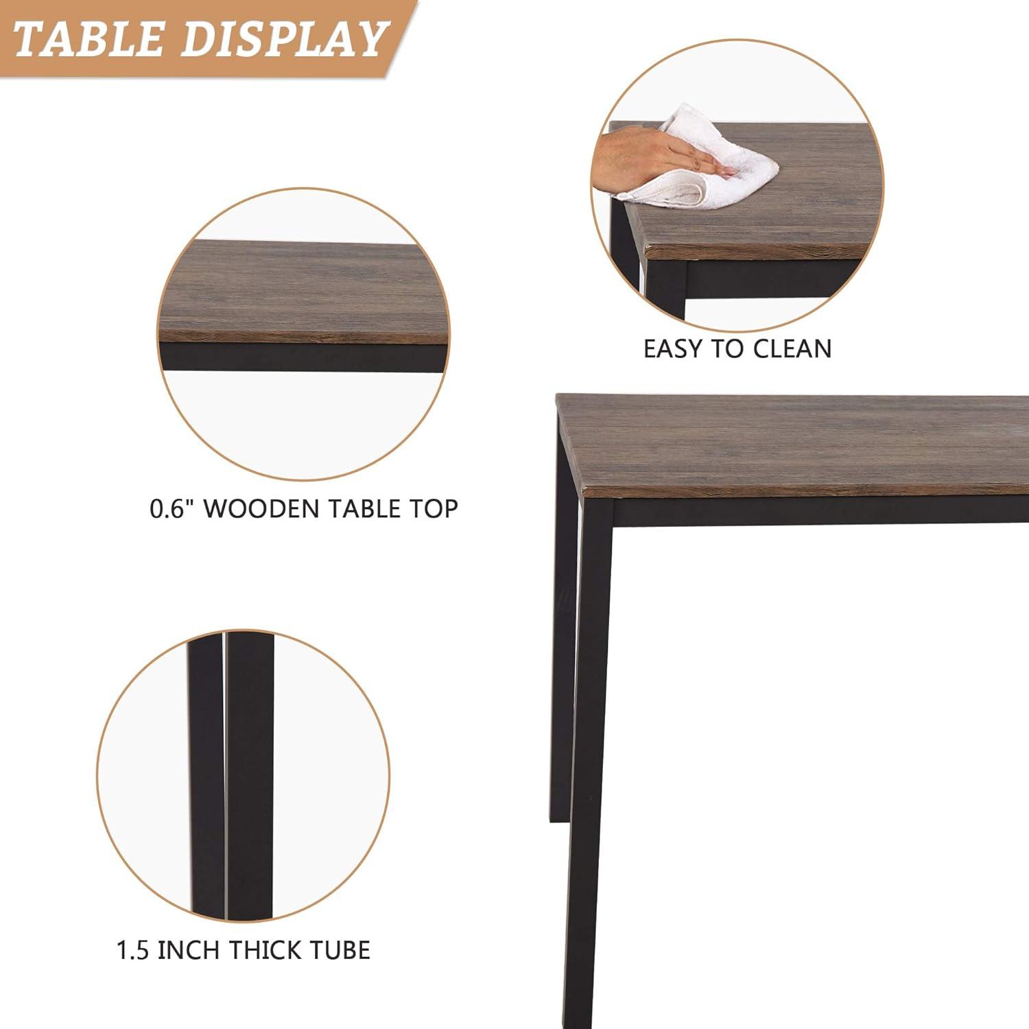 LUCKYERMORE 5 Piece Dining Table Set, 1 Dining Table 47.2" for 4 with 4 Dining Chairs Modern Dinette, Metal Backre