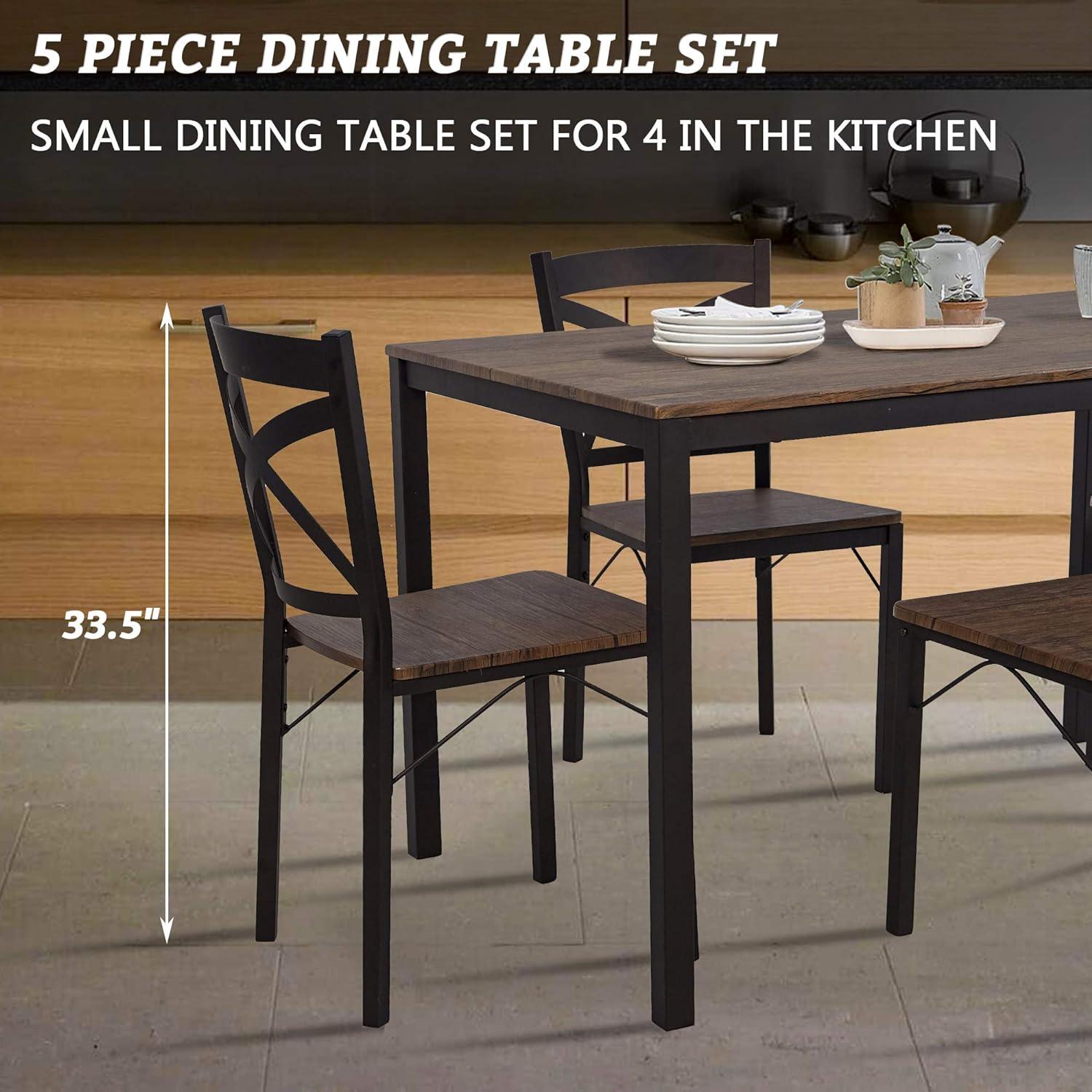 LUCKYERMORE 5 Piece Dining Table Set, 1 Dining Table 47.2" for 4 with 4 Dining Chairs Modern Dinette, Metal Backre