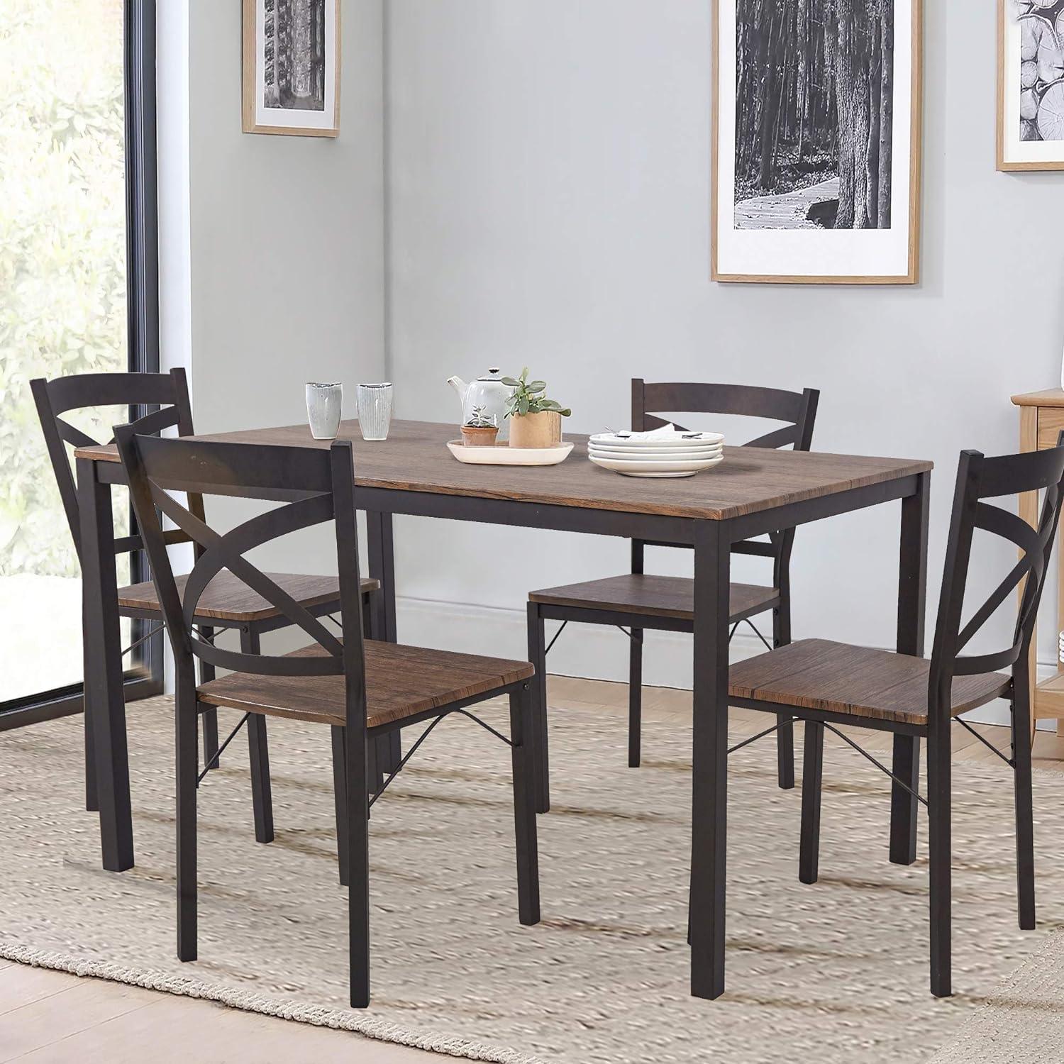 LUCKYERMORE 5 Piece Dining Table Set, 1 Dining Table 47.2" for 4 with 4 Dining Chairs Modern Dinette, Metal Backre