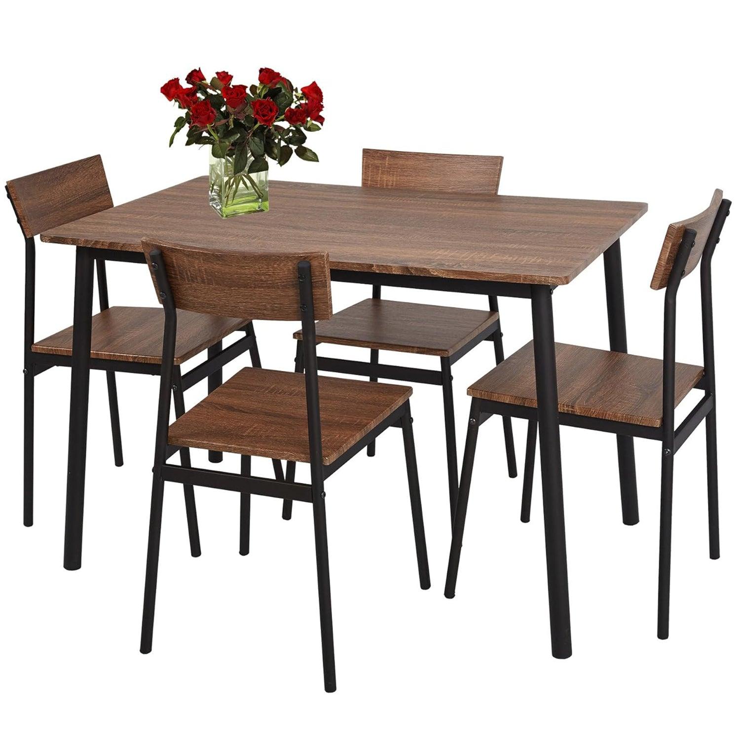 LUCKYERMORE 5 Piece Dining Table Set, 1 Dining Table 43.3" for 4 with 4 Dining Chairs Rustic Wooden Dinette, Wood Backrest