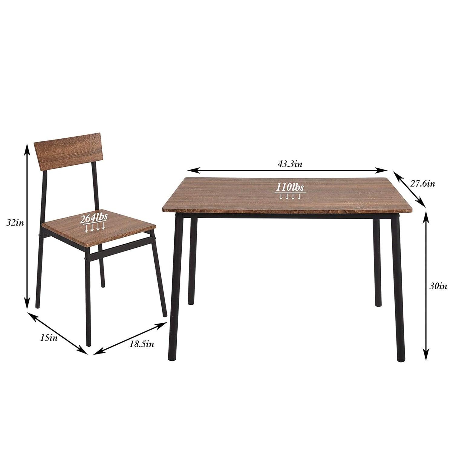 LUCKYERMORE 5 Piece Dining Table Set, 1 Dining Table 43.3" for 4 with 4 Dining Chairs Rustic Wooden Dinette, Wood Backrest